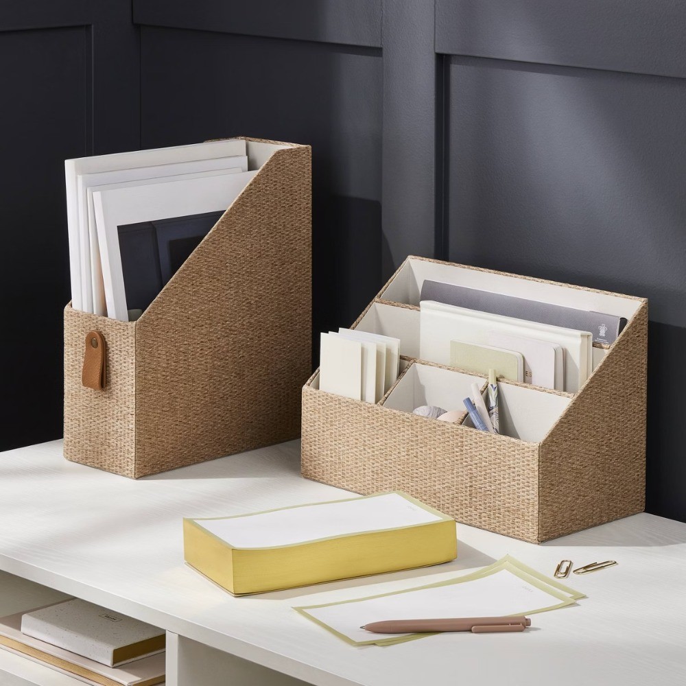 Woven Magazine File Holder Taupe, Desk Organizer