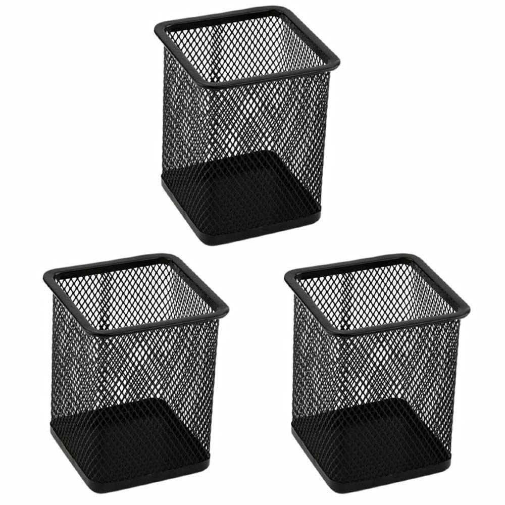 3 Pack Square Pen Holders Pencil Holders Black Metal Mesh Pen Pencil Cups Sta…