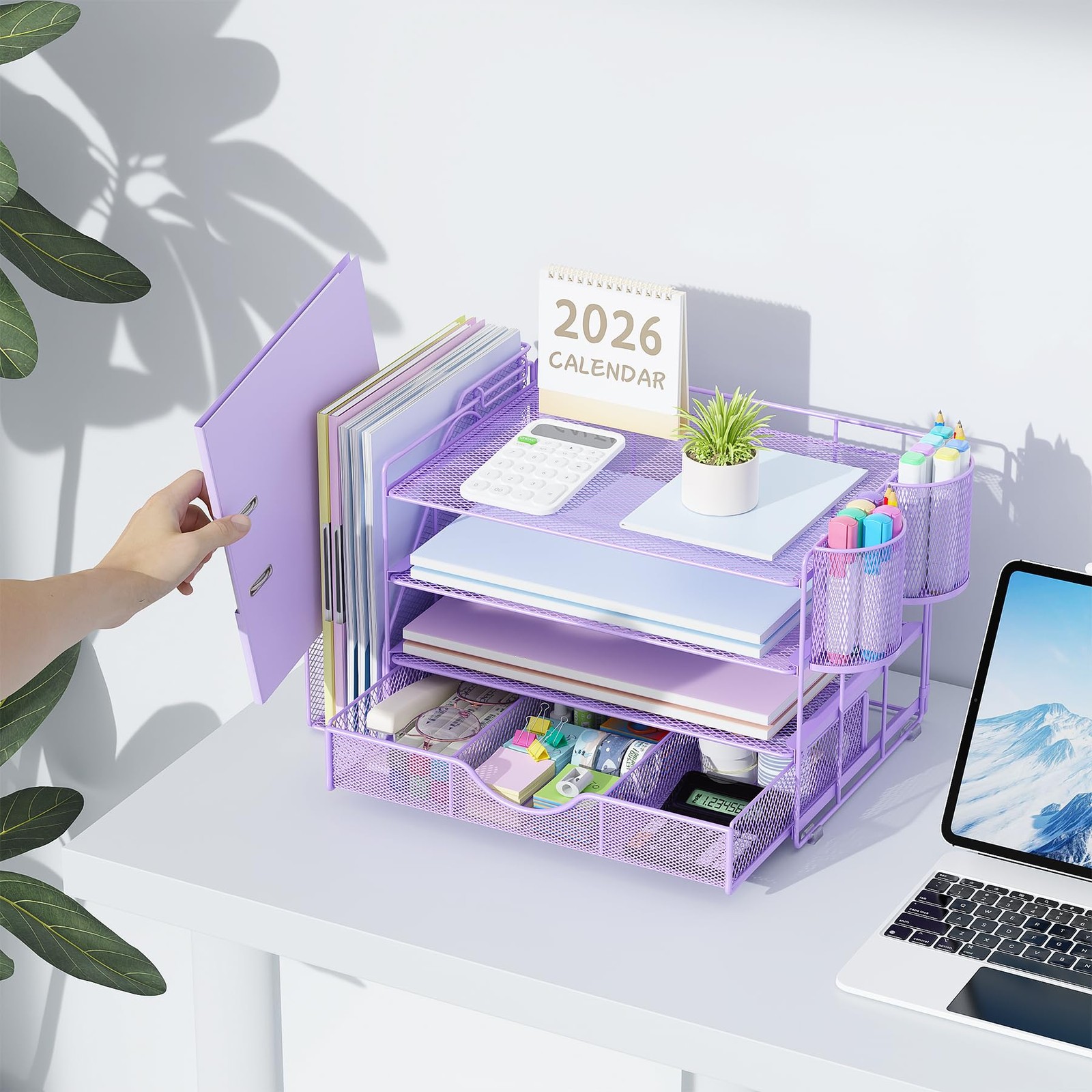 Desk Organizers and with File Holder, 4-Tier Desk & Workspace Organizers with…