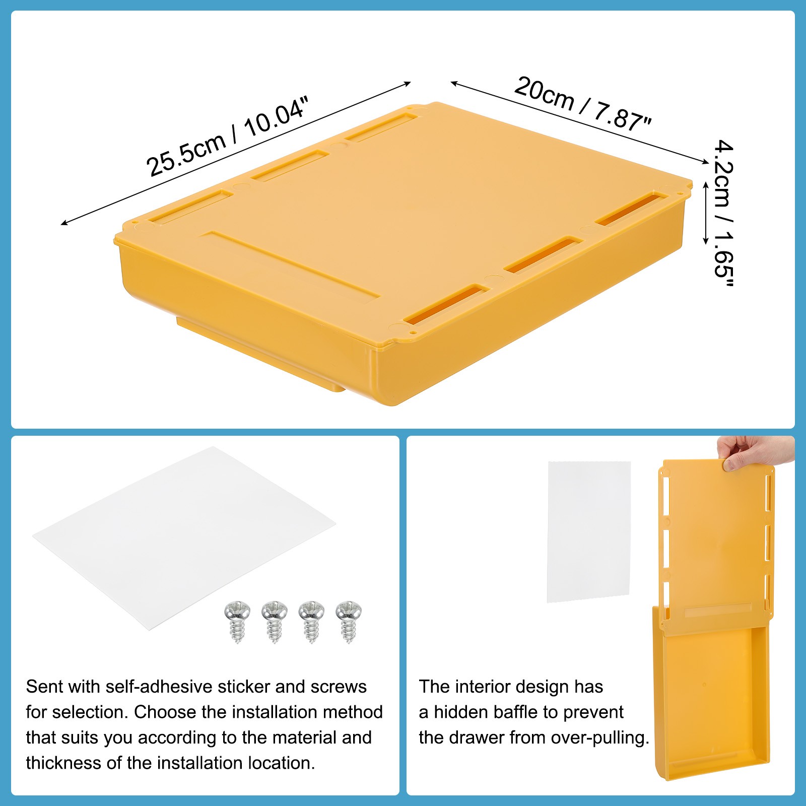 Self-Adhesive Under Desk Drawer for Standing Desk Office, Yellow, Large