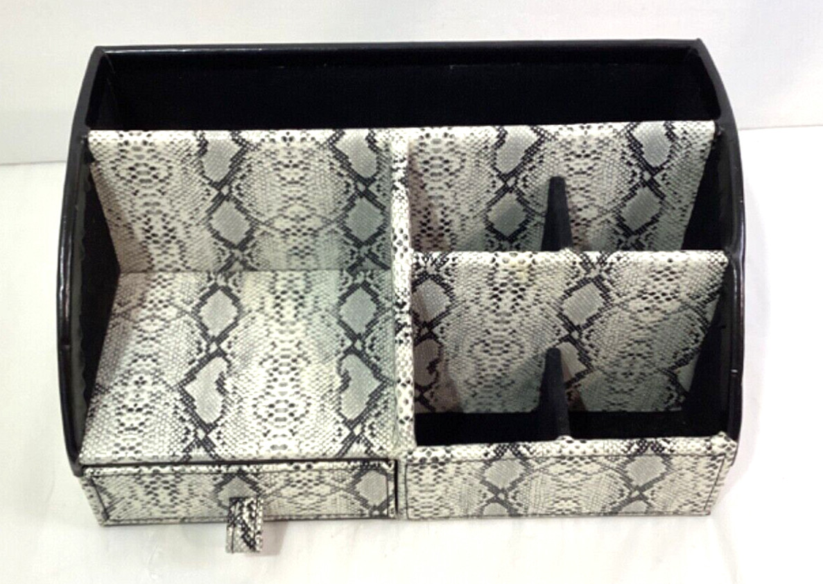 Office Desk Organizer Faux Snake Skin Color White/Grey/Black