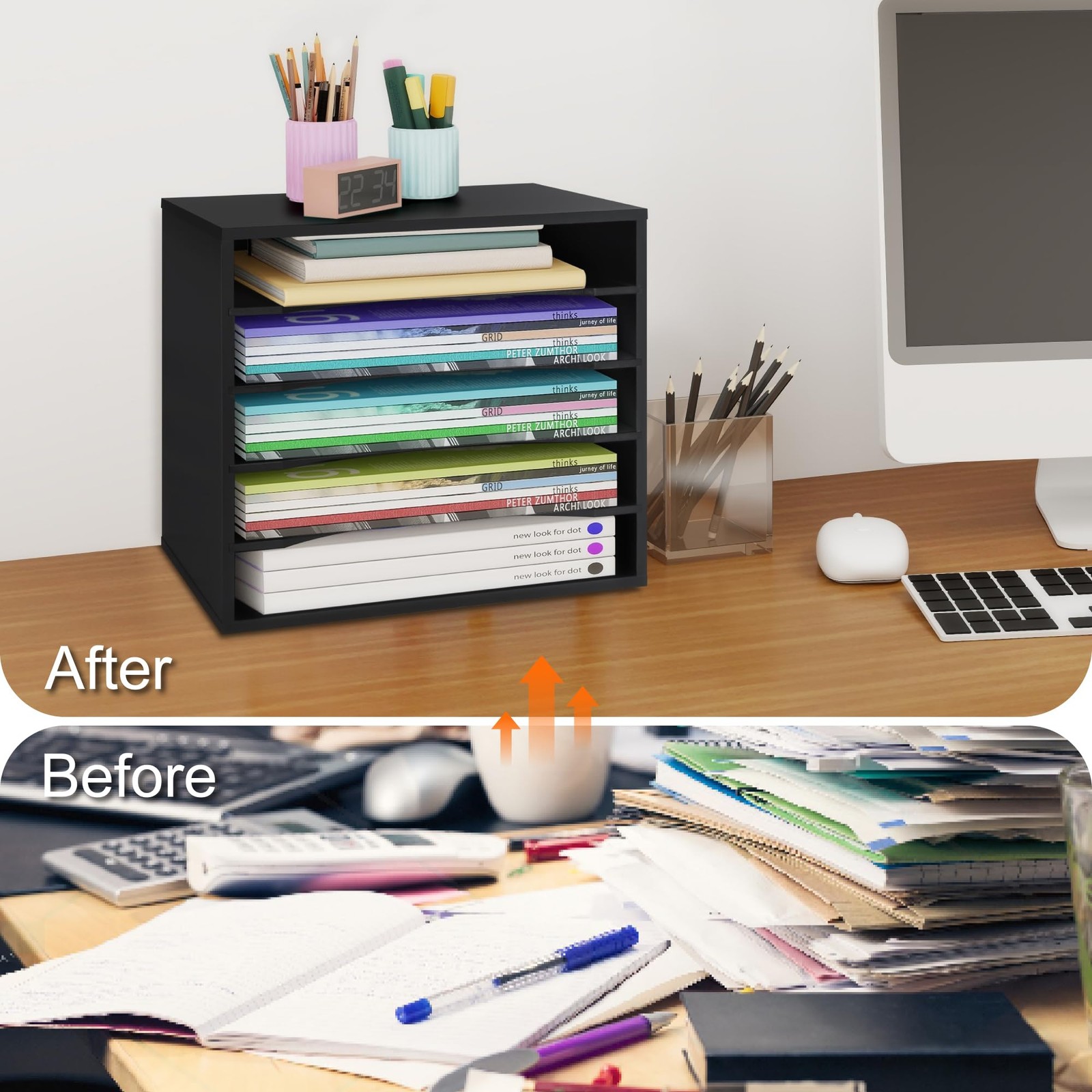 4-Tier Adjustable Organizer, Large Capacity Book Shelf for Textbooks/Magazine…