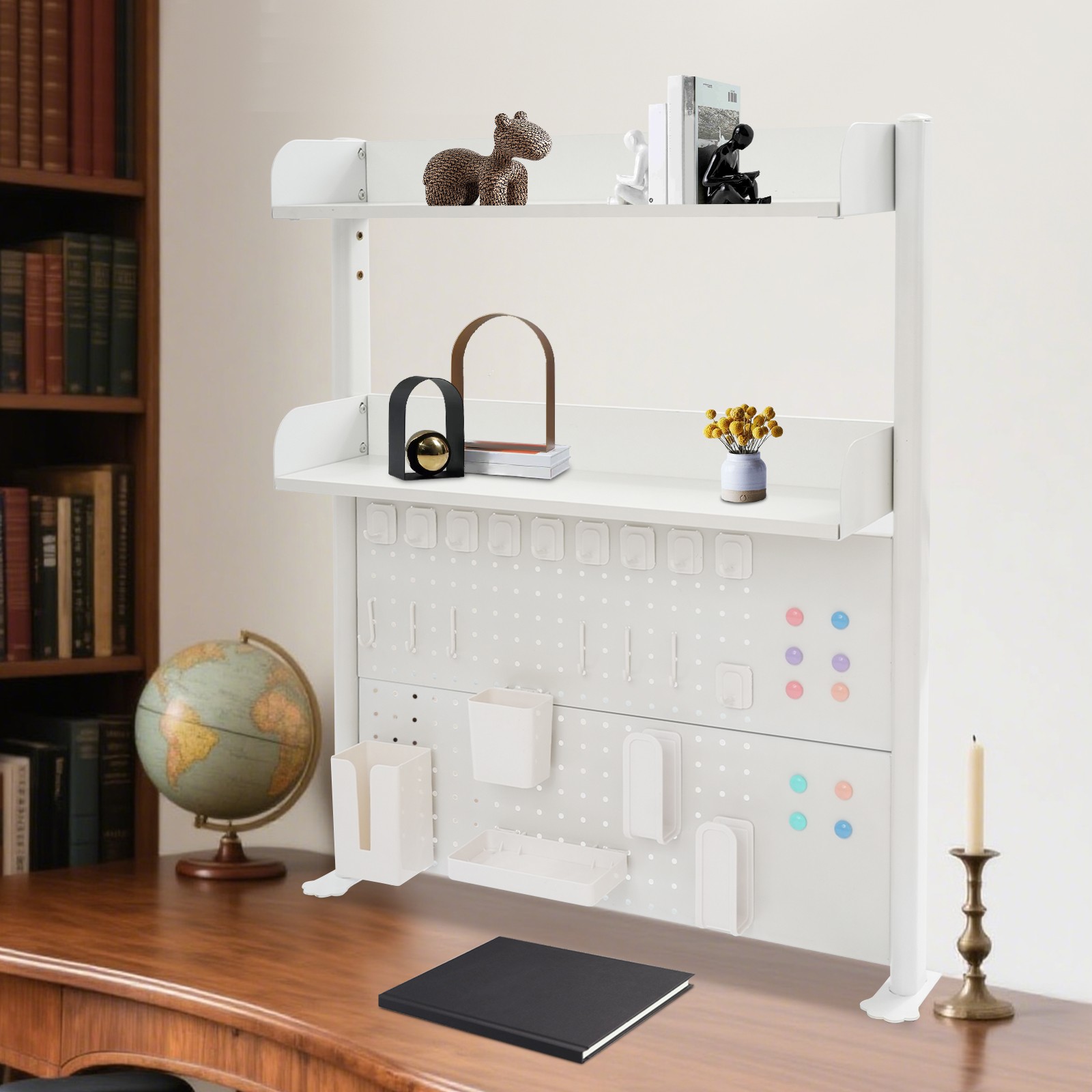 Clamp-on Desk Shelf with Pegboard, Clamp On Desk Bookshelf Desk Above Organizer