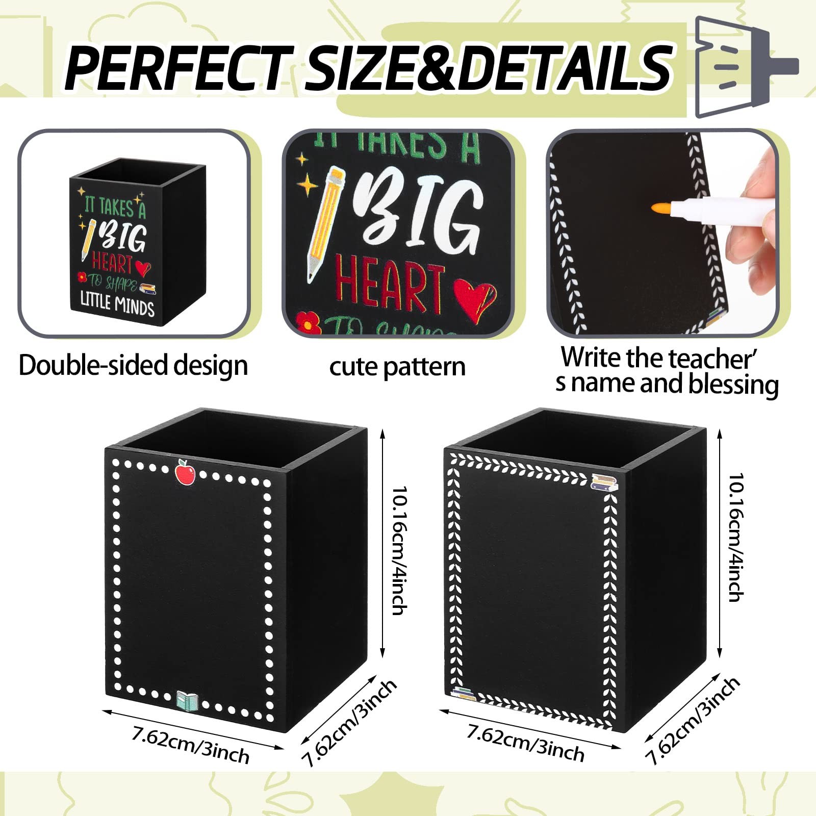 Teling 2 Pcs Teacher Wooden Pencil Holder for Desk Desktop Organize Black