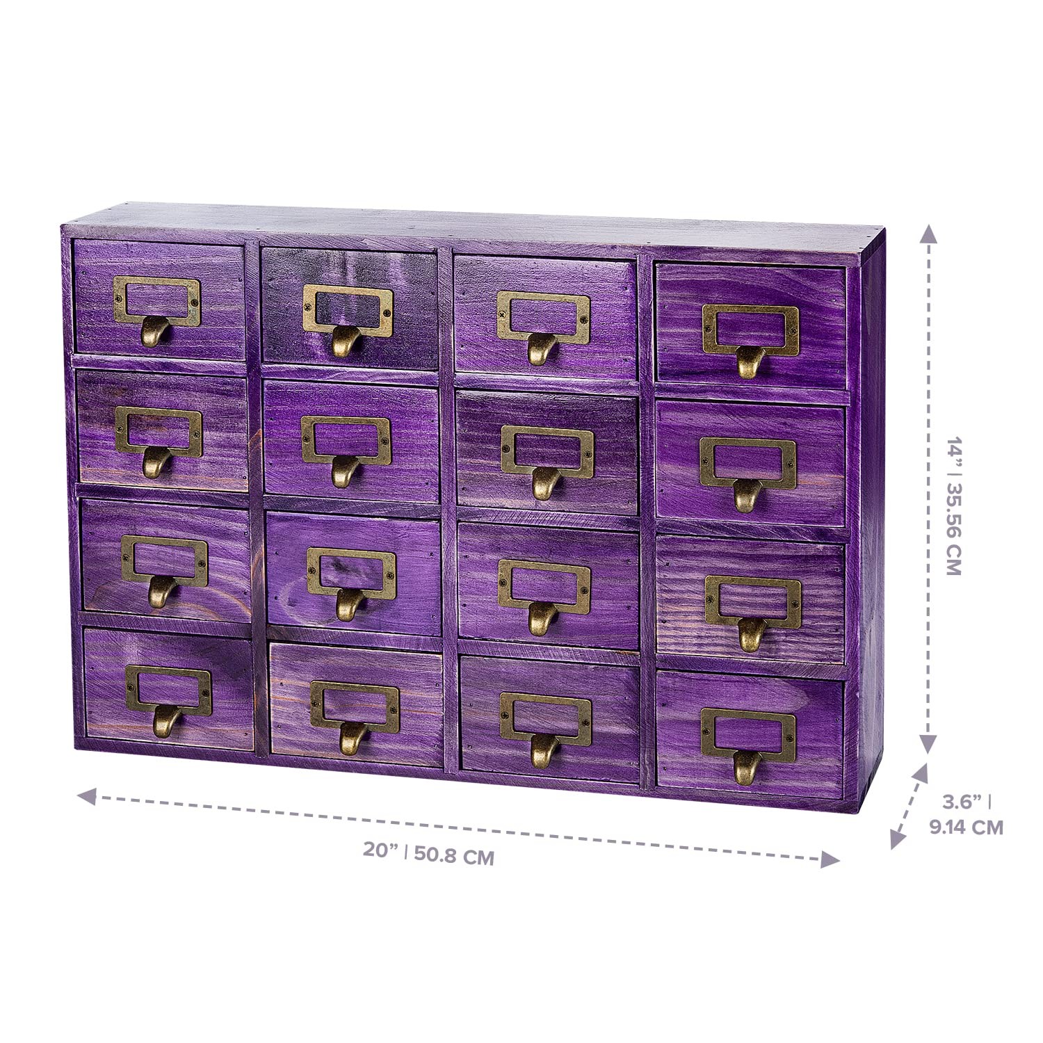 Purple 16-Slot Wooden Drawer Unit – Country Style Desk Organizer – 20″x3.6”x1…