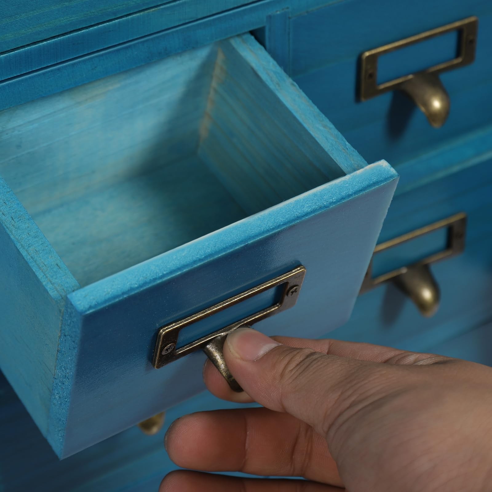 64-Drawer Wooden Storage Box Vintage Tabletop Mount Desk Drawer Organizer Blue