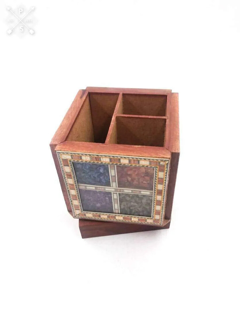 Wood Pen Holder Gem Stone Painting for Desktop Office Study Table Multicolor