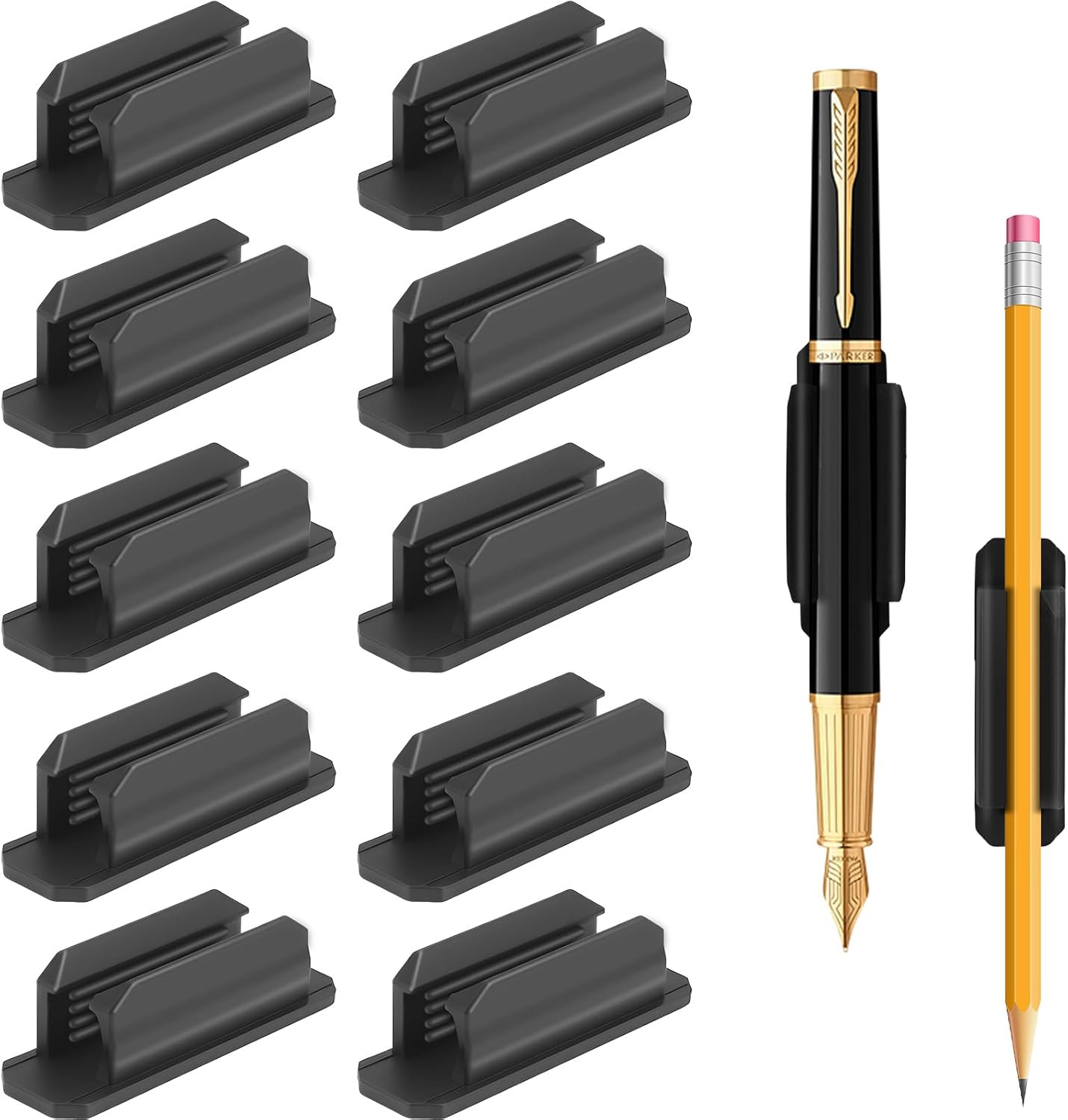 10Pcs Flexible Silicone Pencil Holders Adhesive Pencil Grips Clips for Desk Wall