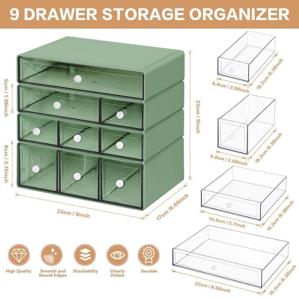 1 Pack 4-Tier Green Clear Drawer Stackable Desk Organizer Minimalist Design Offi