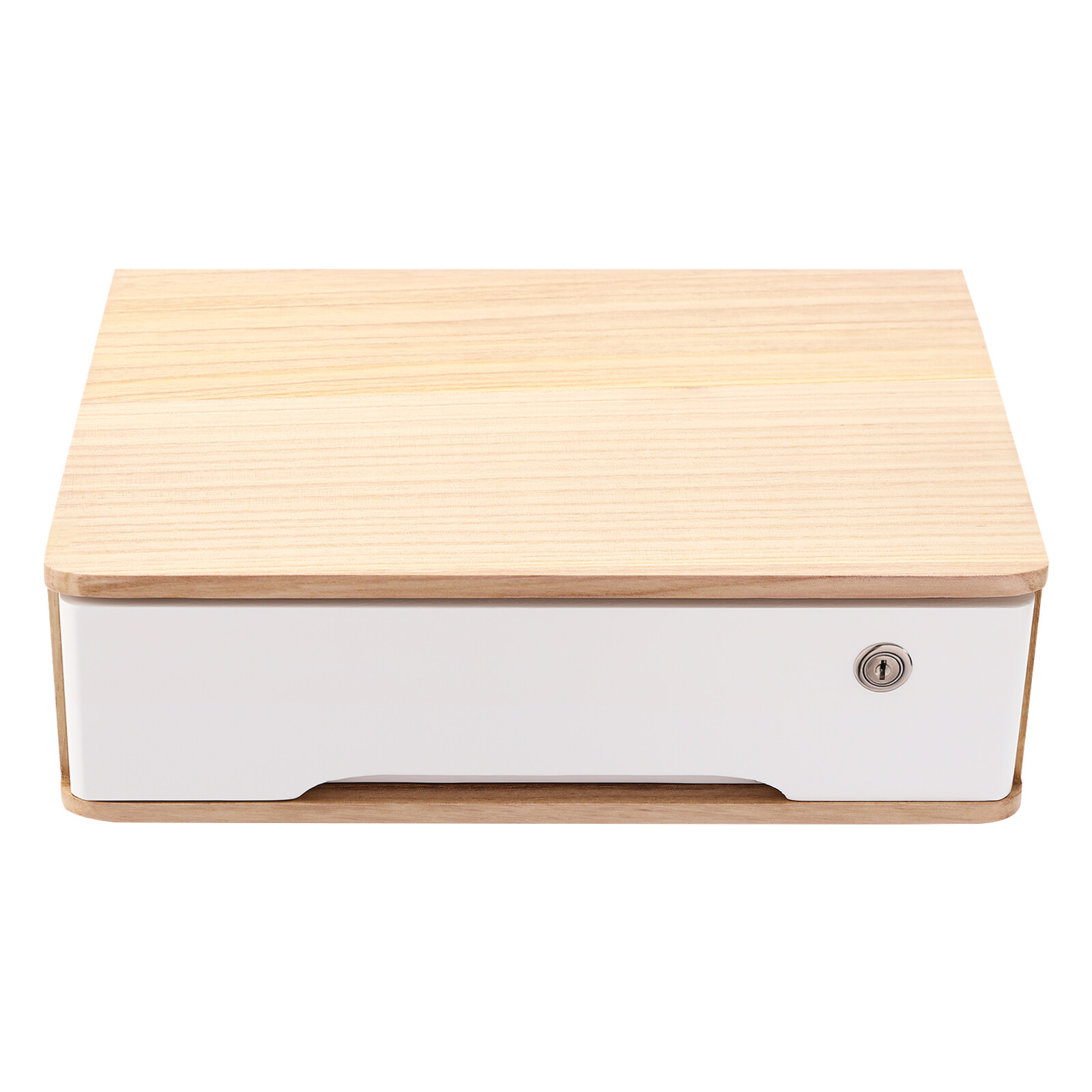 Desktop Storage Box w/ Lockable Drawer Wooden Office Supplies Drawer Organizer