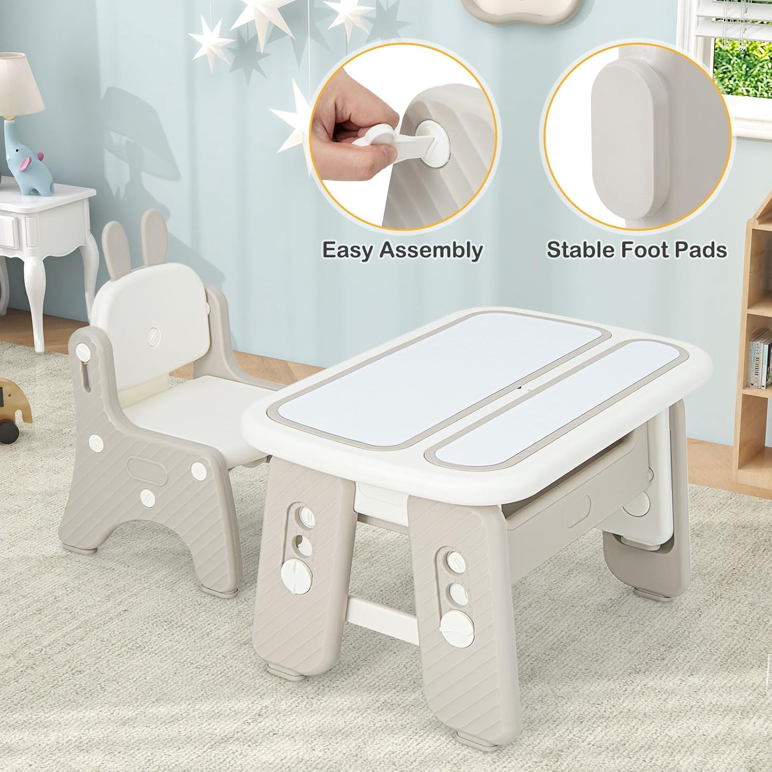 Kids Table and Chair Set, Activity Table with Magnetic Ding