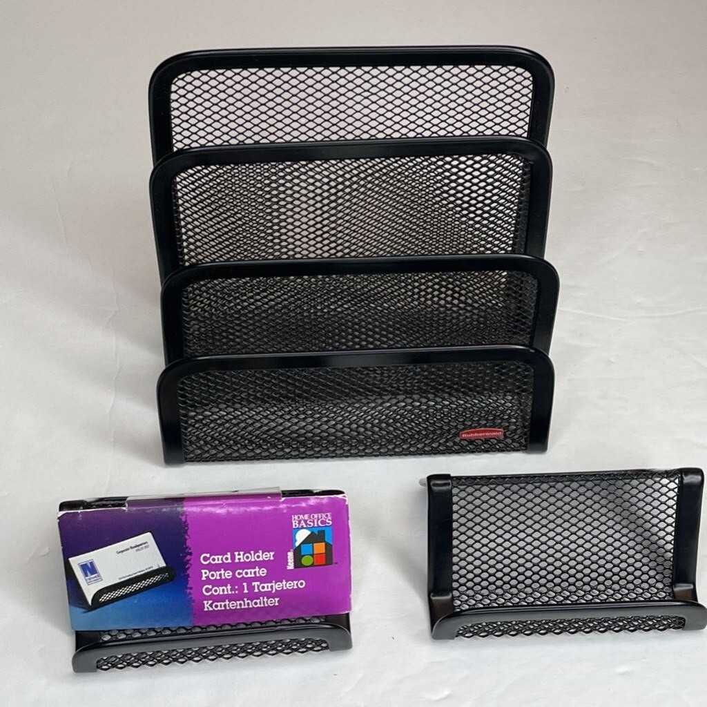 Home Office Basics Black 3 Section Letter Organizer 2 Business Card Holders