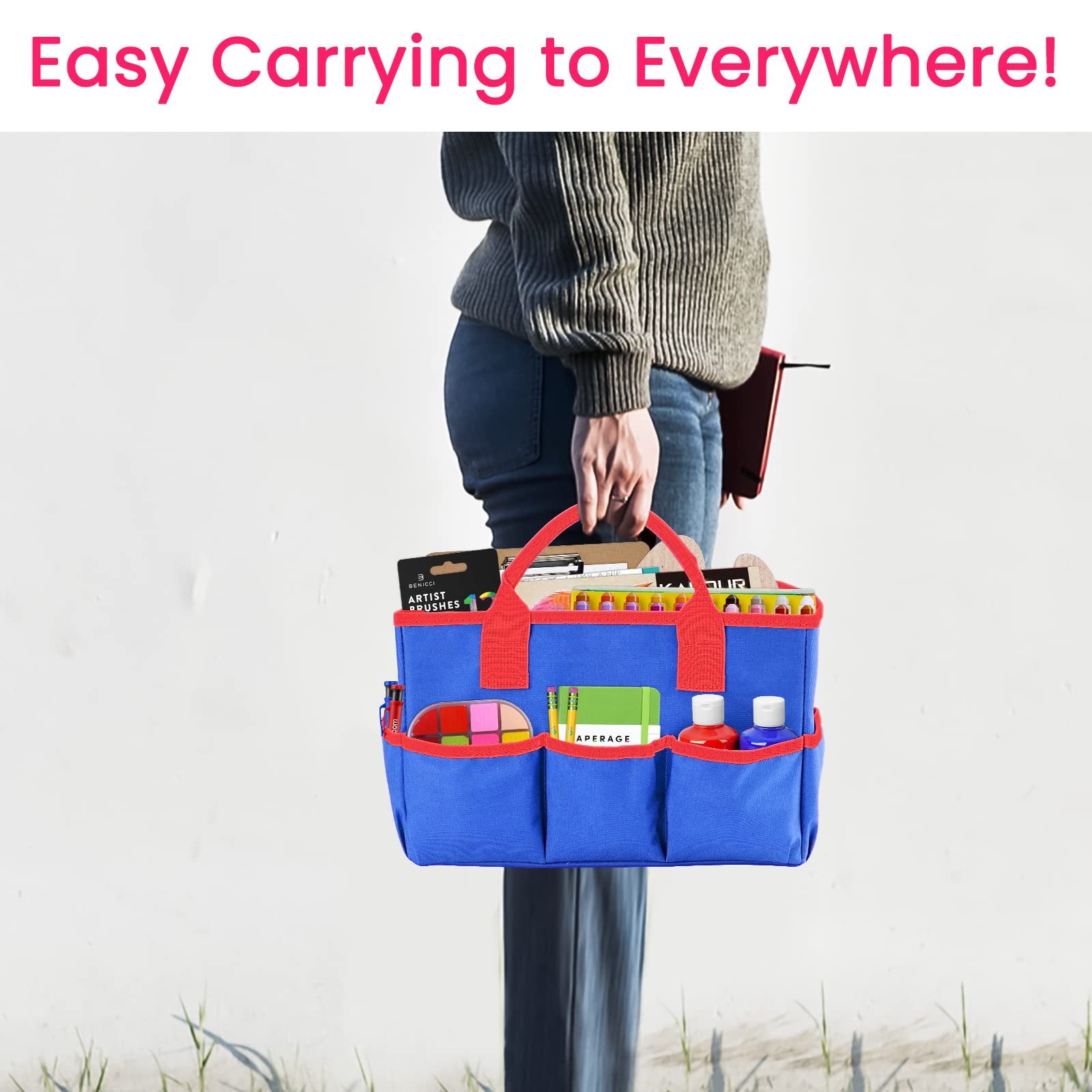 Desktop Tote and Organizer, Teacher Helper Bag for Arts, Books, Stationery, O…