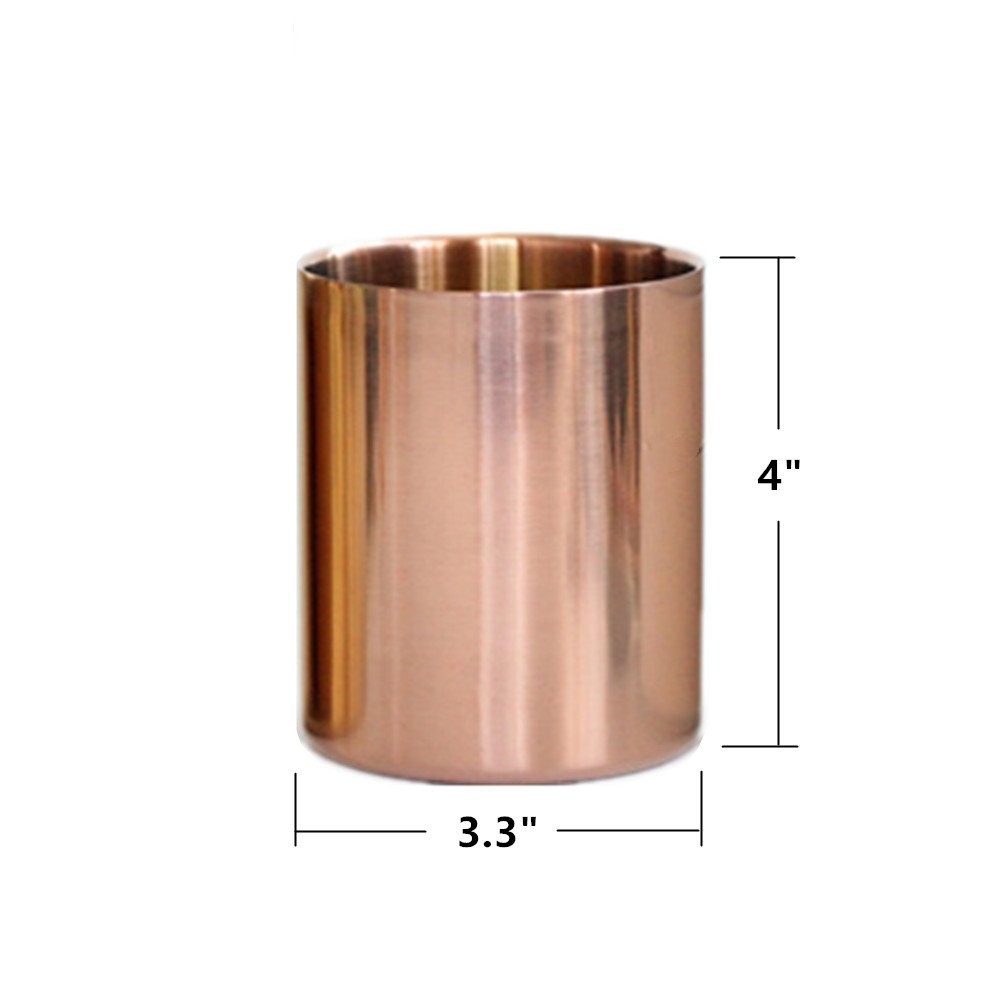 Rose Gold Pen Holder Glossy Stainless Steel Pencil Cup for Desk Organizers Mu…
