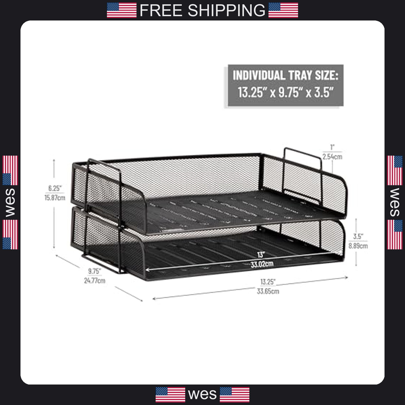 Mind Reader stackable paper tray set black metal mesh desktop organizer 2 pcs