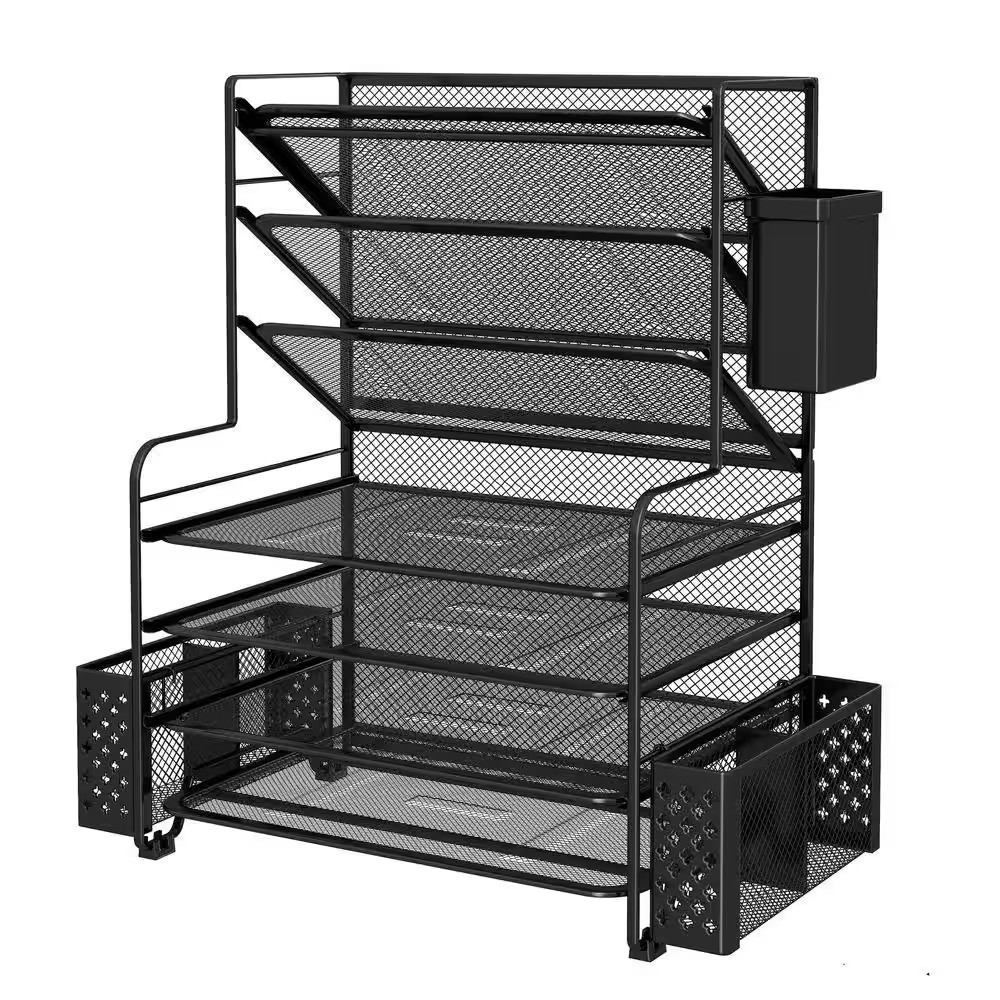 Black 16.75 In. X 11.22 In. X 16.75 In. Metal Mesh 7-Tier Desk File Organizer wi