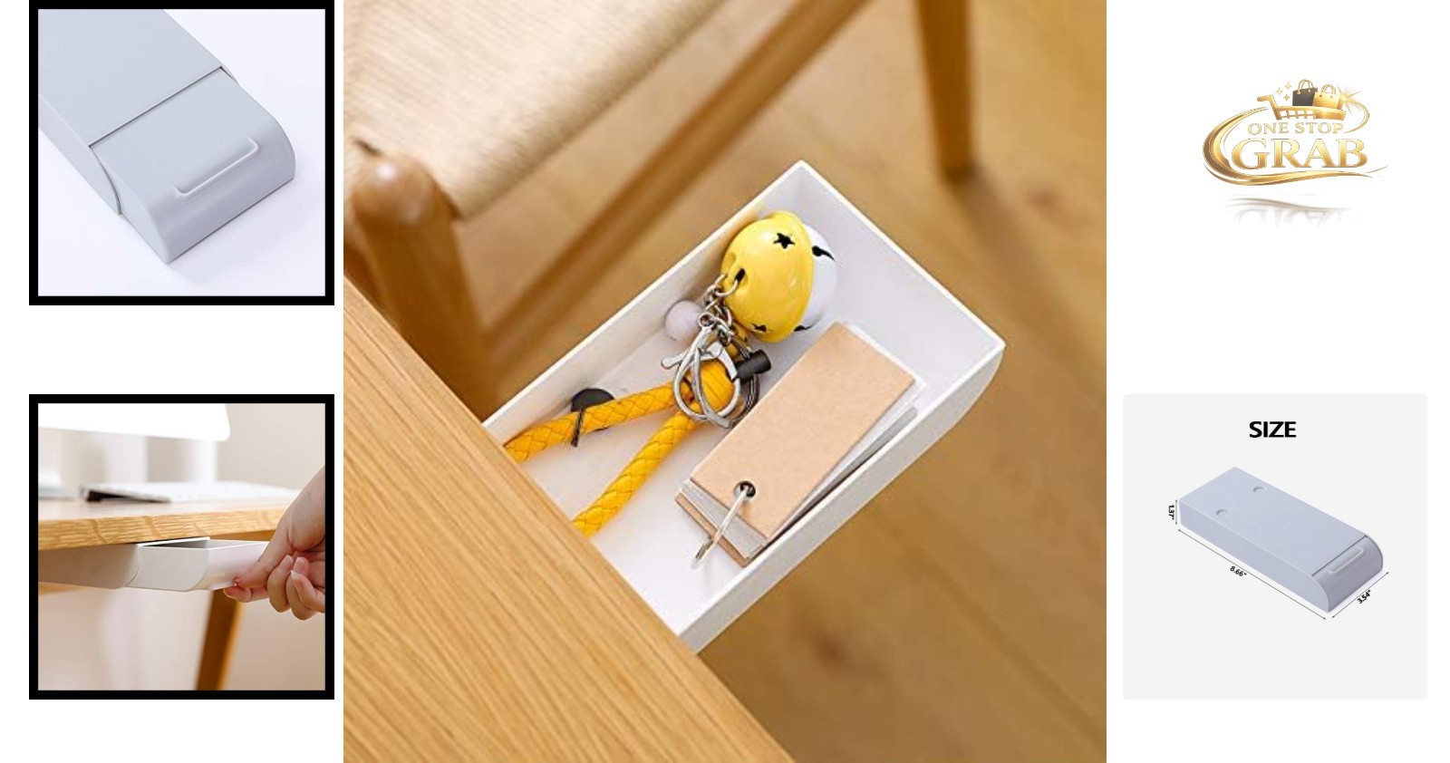 White Under Desk Drawer Organizer Sticky Self-Adhesive Storage Box Office Sch…