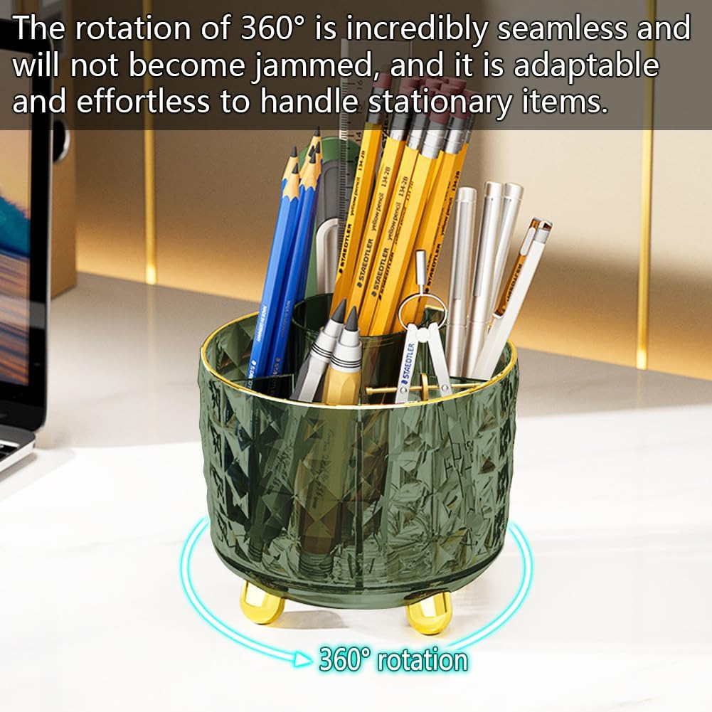 Dark Green Pen Pencil Holder for Desk, 360° Rotating Pen Organizer, Green Office