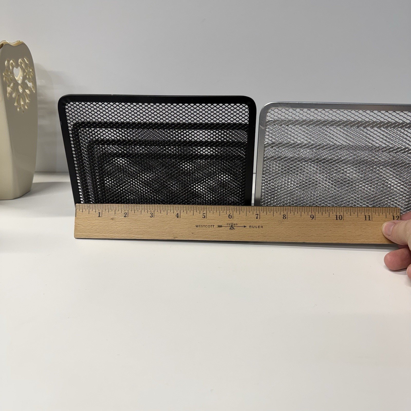 Sturdy Wire Mesh Desk Mail Organizer, 3 Slots, Black & Grey