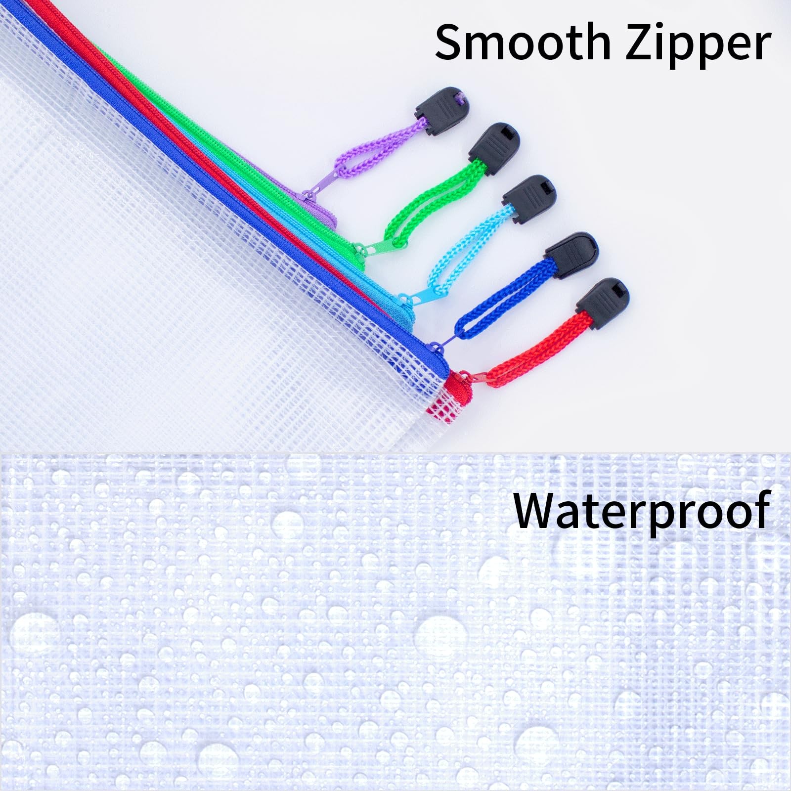 24 PCS Mesh Zipper Pouch Bags A4 Waterproof Plastic Storage Document Folders
