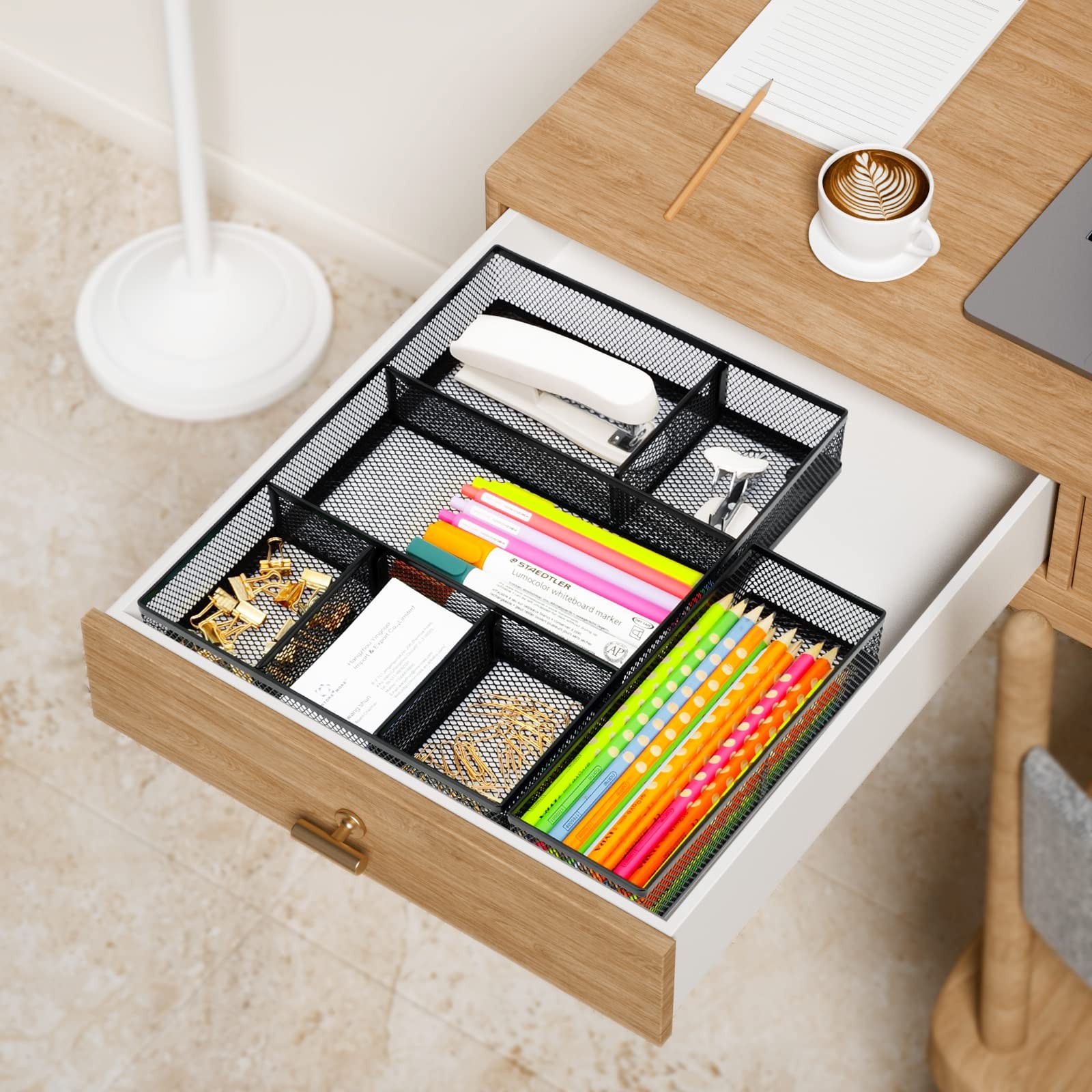 Neudeco Desk Drawer Organizer, 4 Pack Metal Mesh, Black 12.5x9x8 inch, black