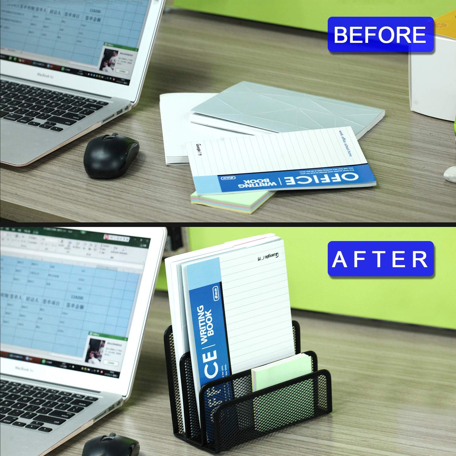 Desk Mail Organizer, File Holder Letter Sorter with 3 Vertical Upright Metal Mes