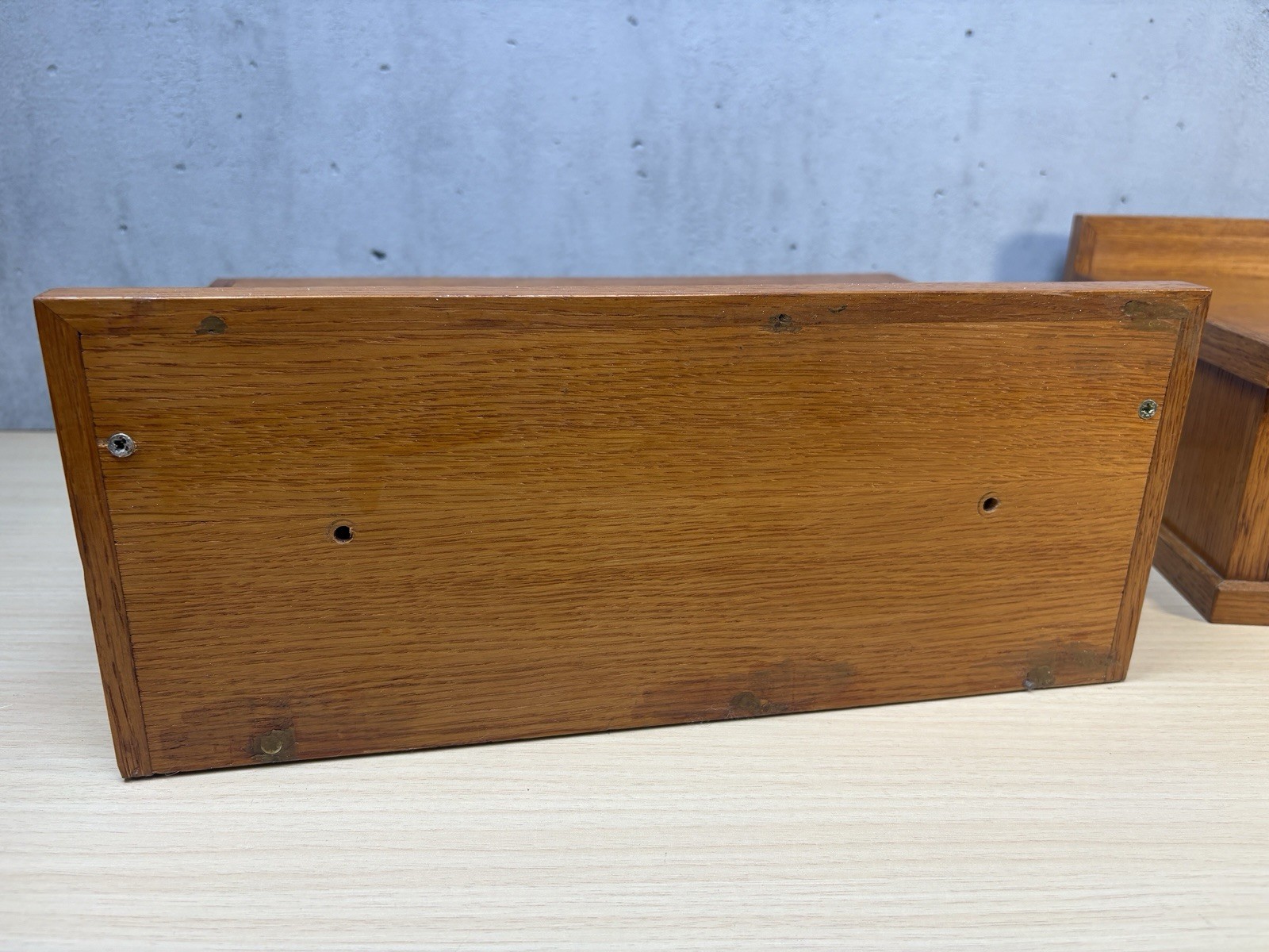 2 Vintage Scandinavian-style wooden shelf small desk organizer Brass Knob Oak