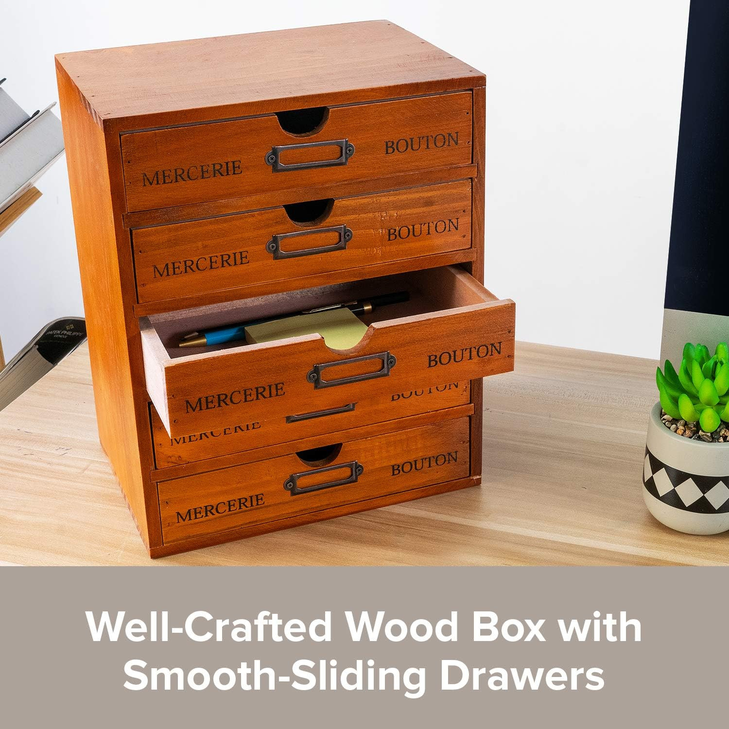Rustic 5-Drawer Wooden Desk Organizer for Home Office & Craft Storage