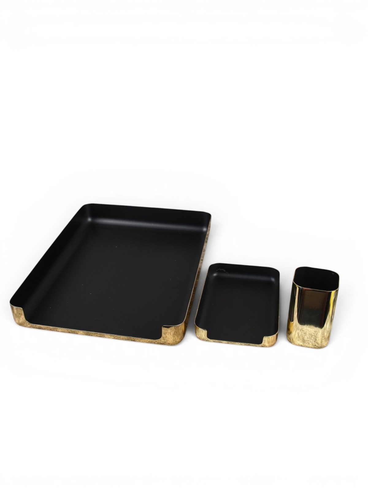 VTG 1984 Eldon Emphasis 6000 Gold Desk Note Pad Trays & Pen Holder 3 Pc Set