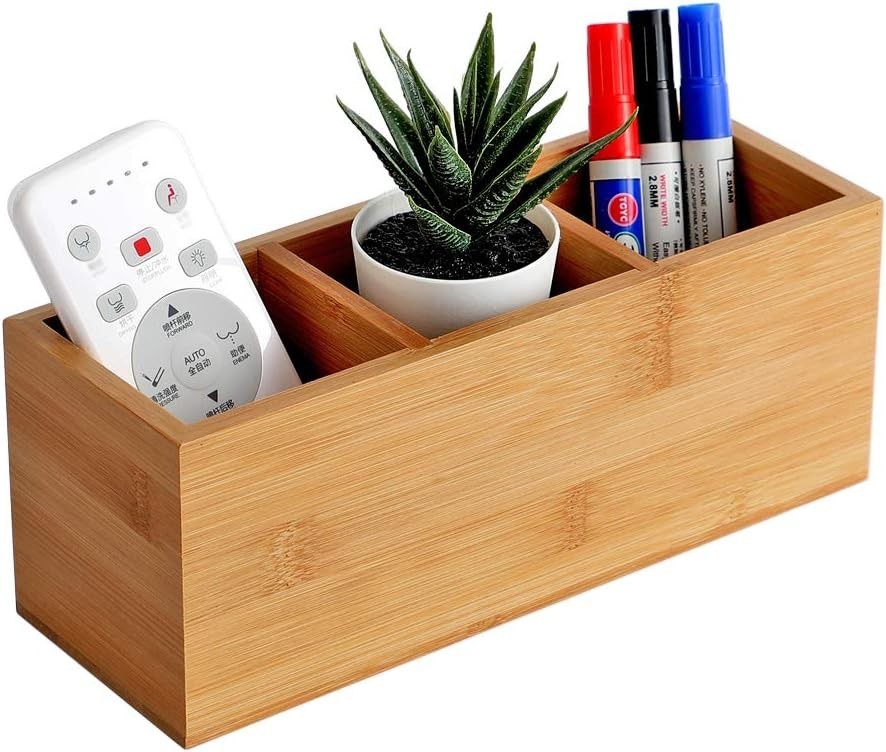 Eco-Friendly Bamboo Desk Organizer with 3 Compartments – Multi-Functional Caddy