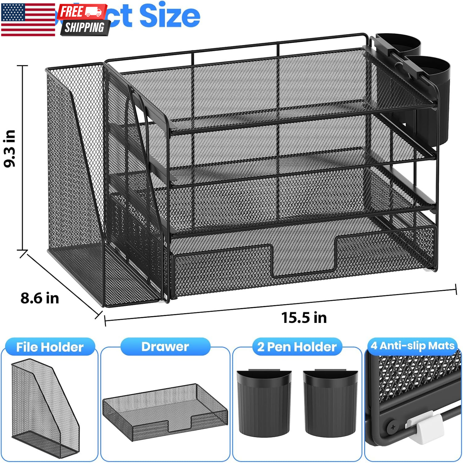 Desk Organizer, 5-Tier Paper File Organizer with Drawer & Pen Holder, Office Des
