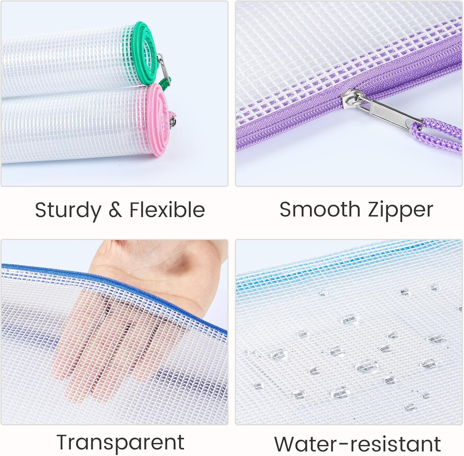 24 Pack Mesh Zipper Pouch with Sticky Labels, A4 Mesh Bags, Toy Storage Board Ga