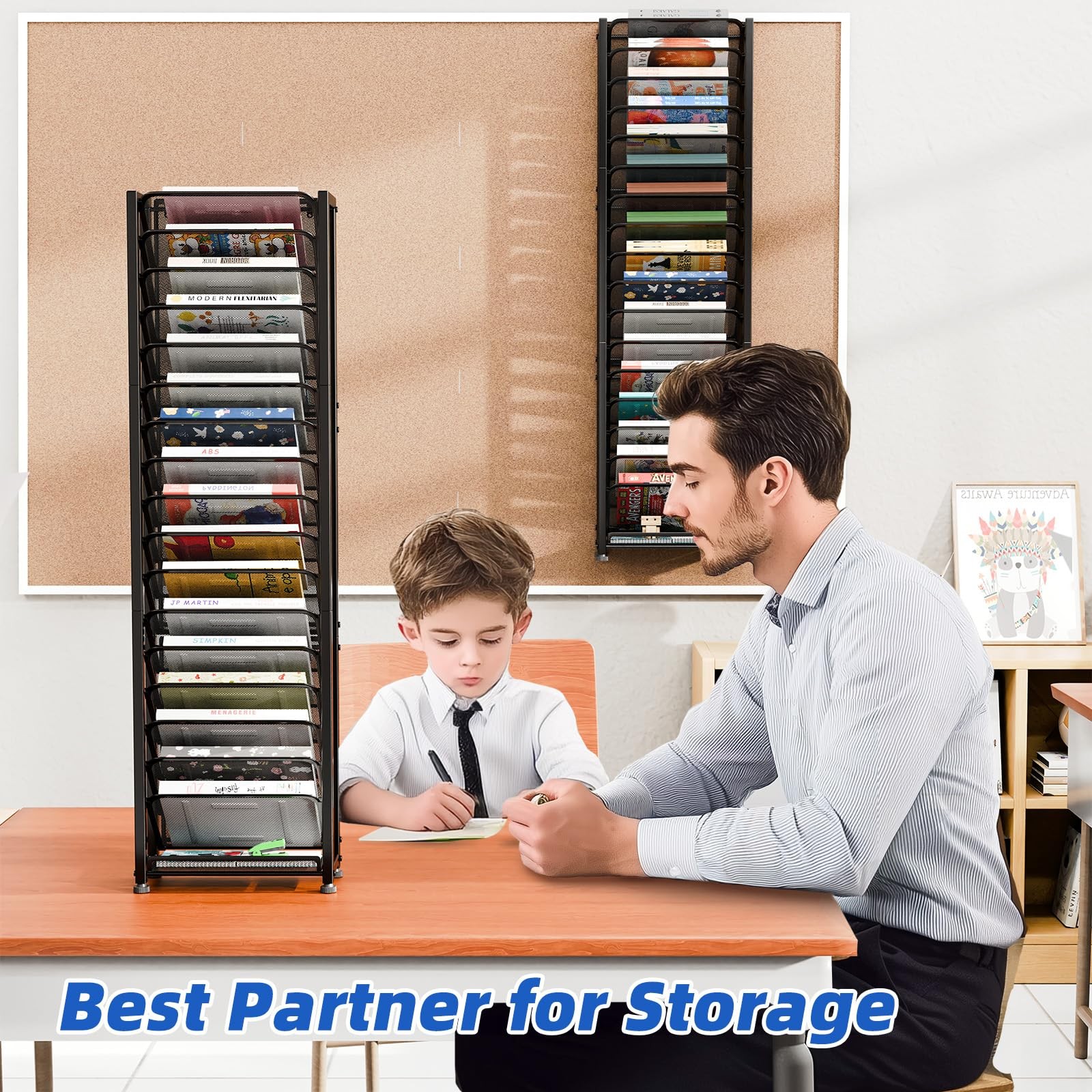 Simple Trending Wall File Organizer, 14.12”L x 5.27”W x 40.12”H, Black