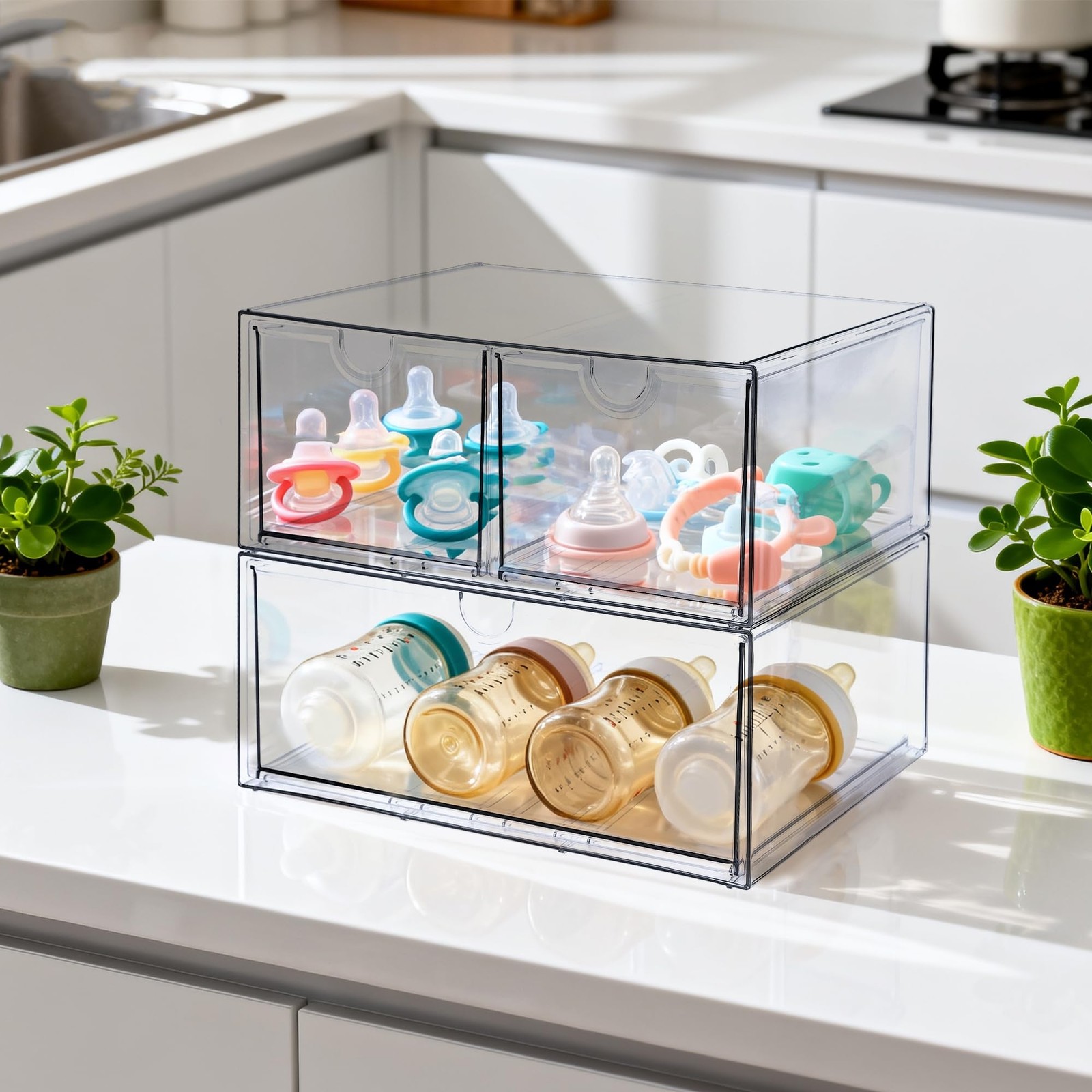 Prsildan Acrylic Drawer Makeup Organizer with 3 Drawers, Clear Stackable Stor…