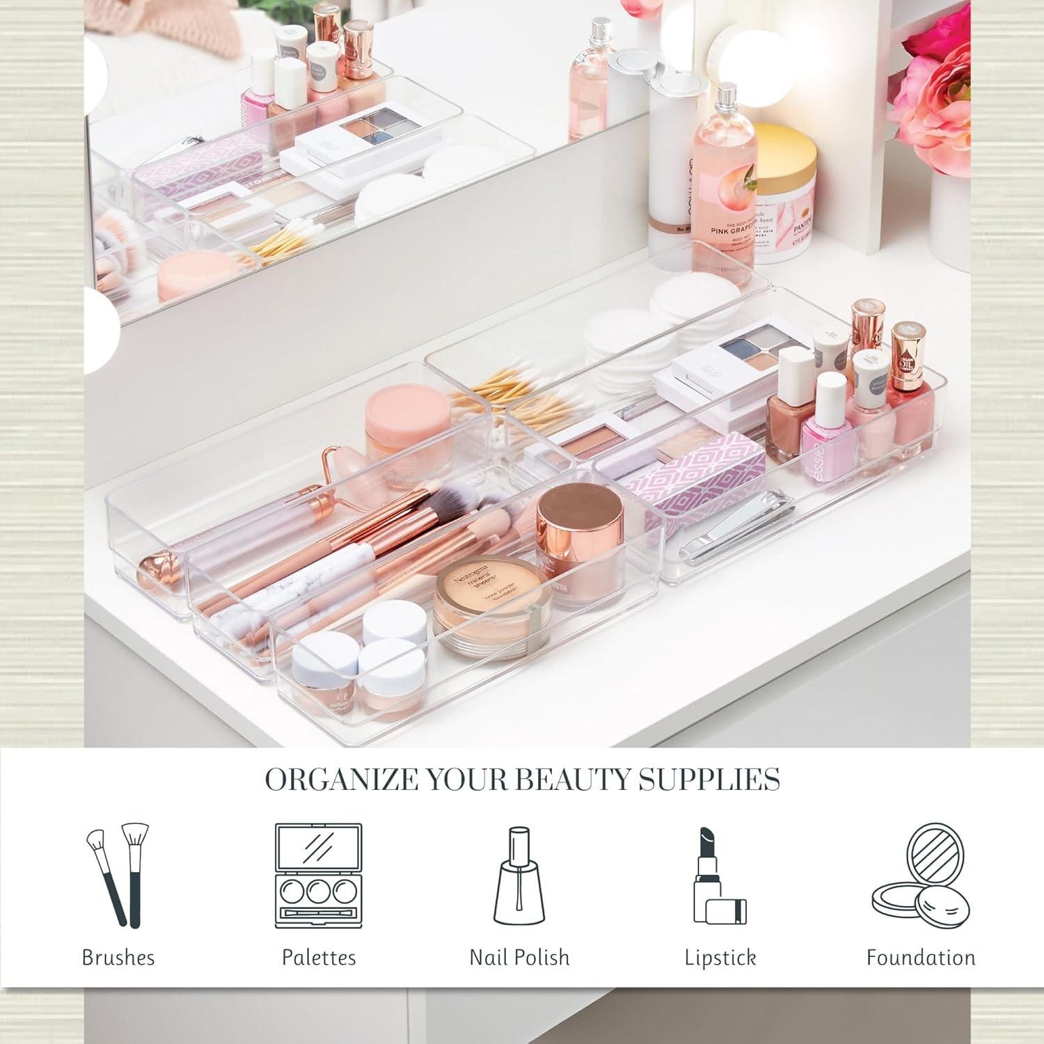 SimpleSort 6-Piece Stackable Clear Drawer Organizer Set | 9″ x 3″ x 2″ Rectangle
