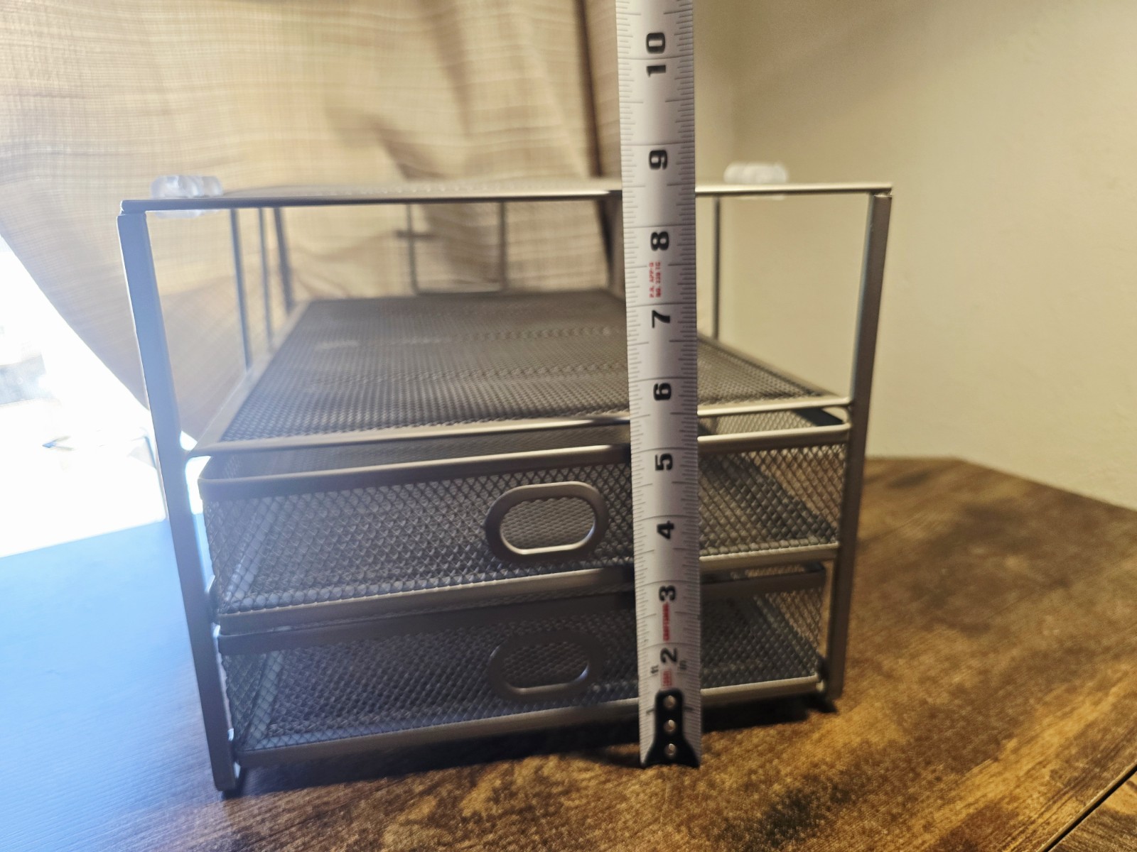 Metal Mesh Desk Organizer Gray Coating Two Sliding Pull Out Drawers .