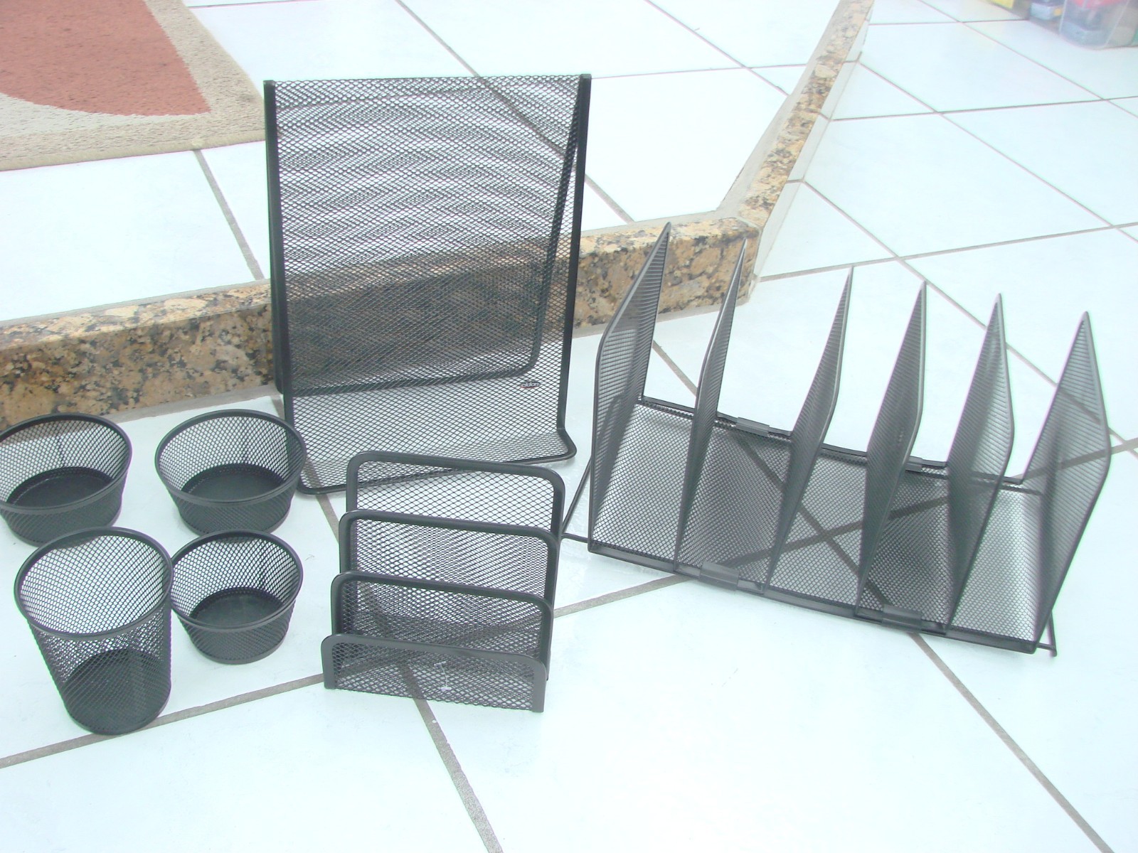 Eldon Mesh Desk Stacking Sorter Letter Sorter Pen& storage cups lot of 7 office