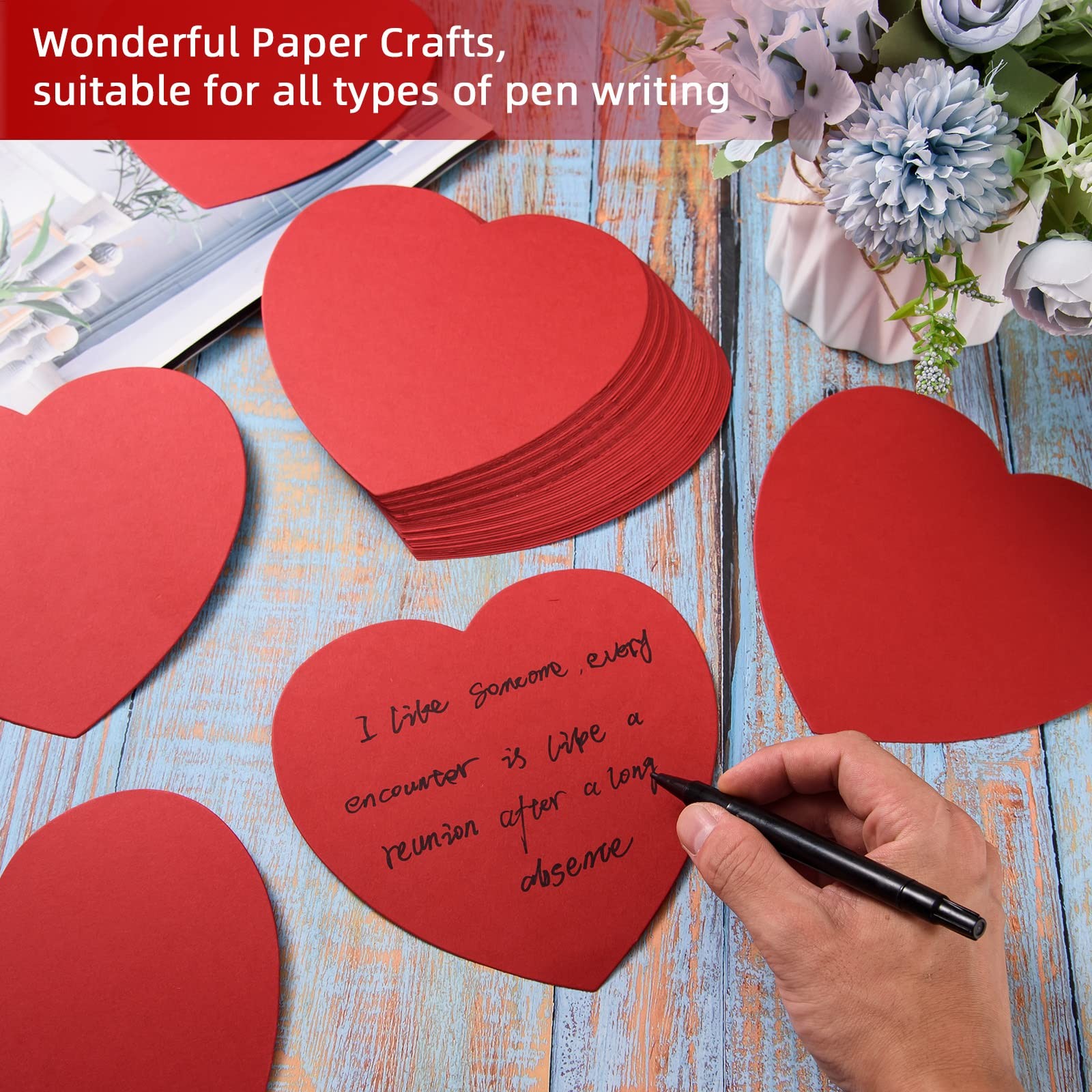 72 Pcs 6 Inch Large Heart Paper Cutouts, Double Sided Shape Red