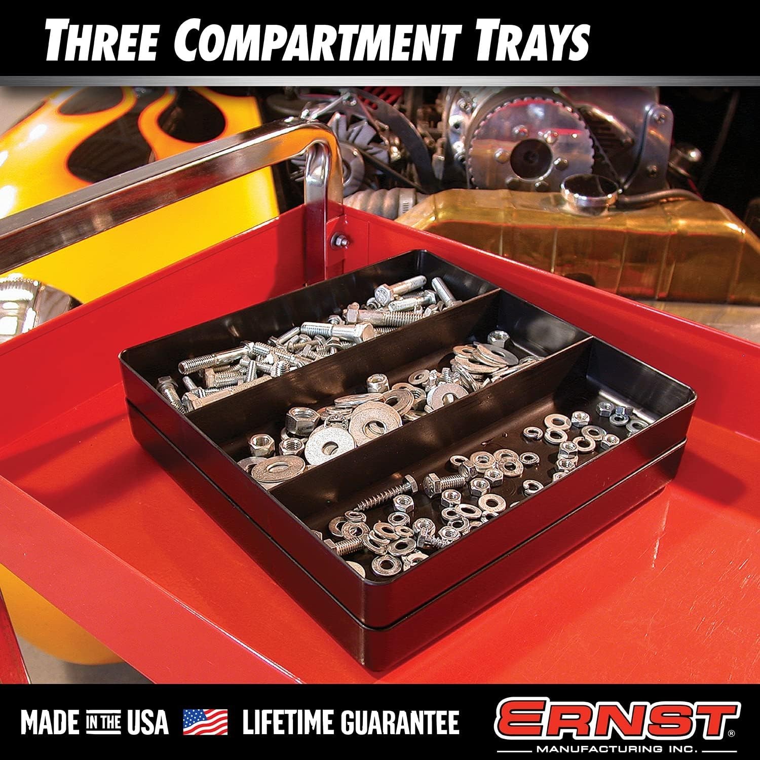 Durable Black 3-Compartment Tray – Perfect for Garage and Workshop Organization
