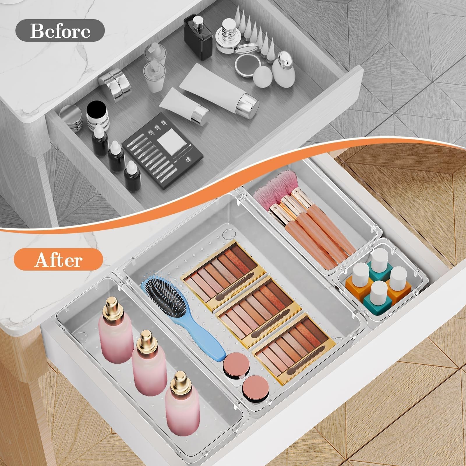 25 PCS Plastic Drawer Organizer Set, 4-Size Versatile Organizer Trays & stora…