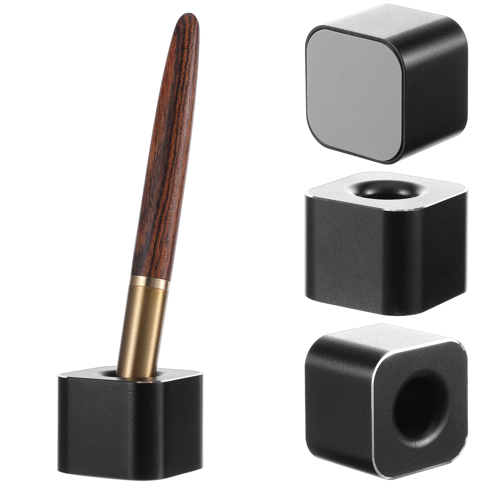 4 Pieces Single Pen Holder For Desk, Solid Metal Fountain Pen Stand, Square P…