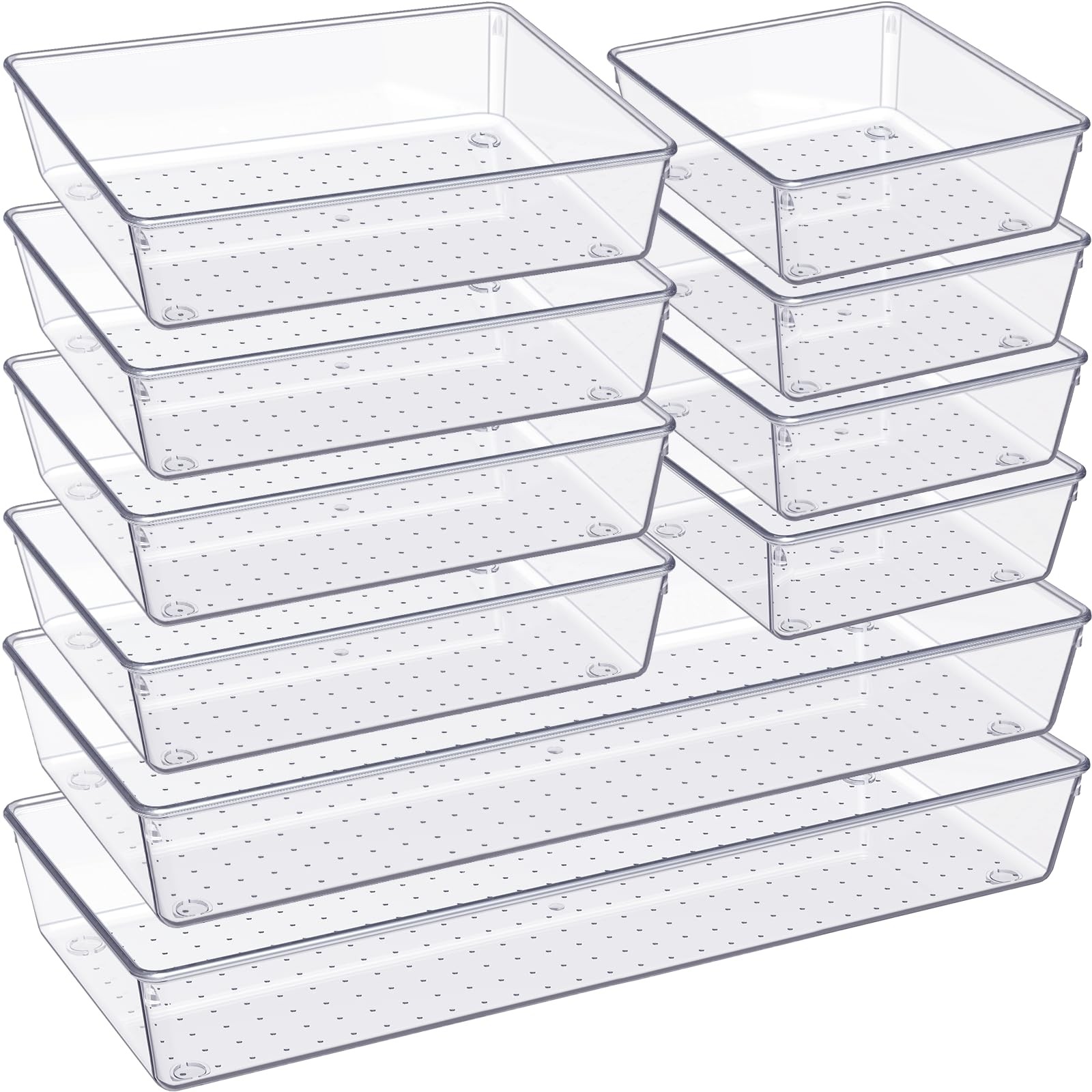 Drawer Organizer, 10 Pack Large Clear Plastic Set, 3 Size Versatile Bathroom …