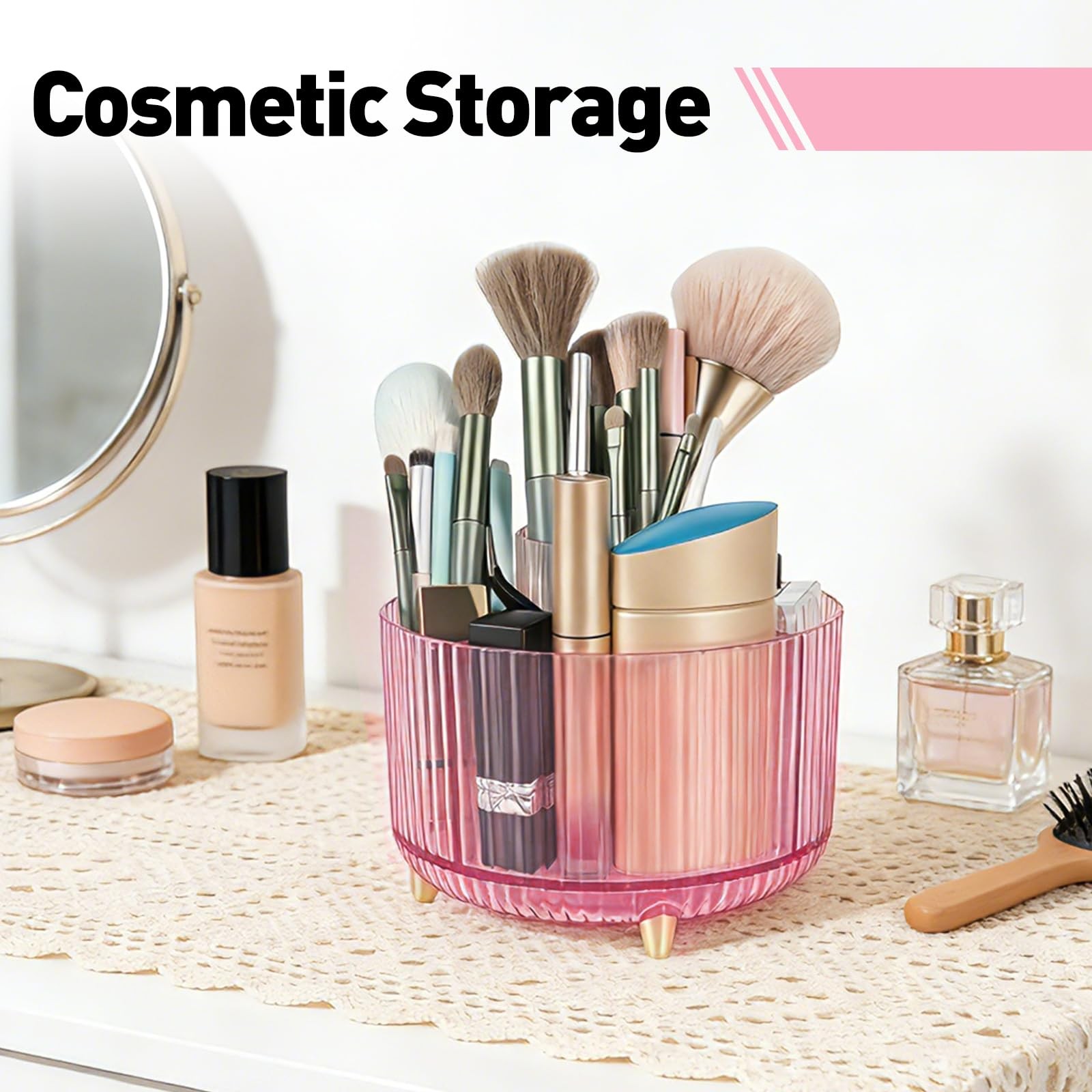 360 Rotating Pen Pencil Holder for Desk, Pen Organizer with 5 Slots, Makeup B…