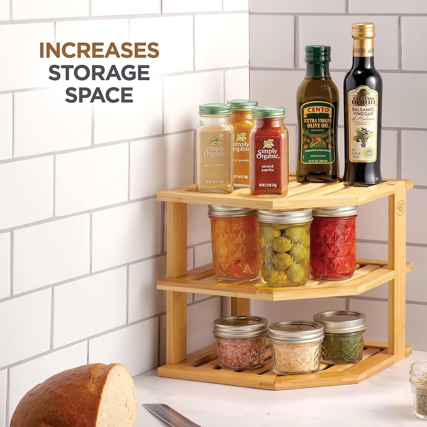 Bamboo Corner Shelf Cabinet Organizer