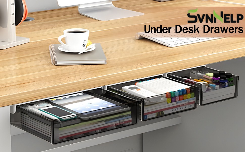 Under Desk Table Drawer Storage Organizer,3 Pack Large & Medium & Small Slide…