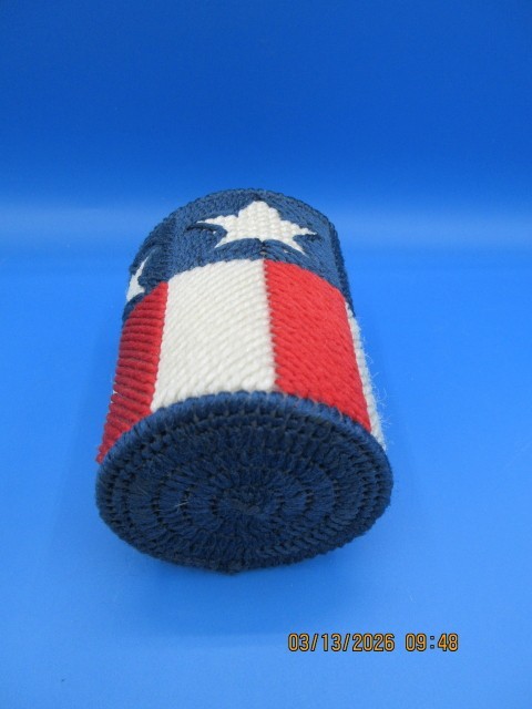 Pencil Holder Home Made Plastic Canvas Red White & Blue with Stars
