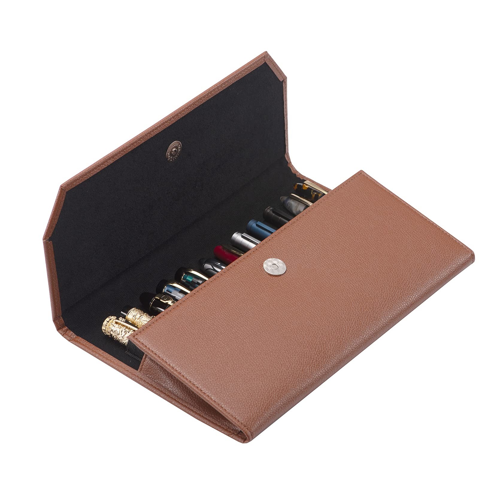 12 Coffee PU Leather Fountain Pen Case Organizer Bag Portfolio, Protective Sl…