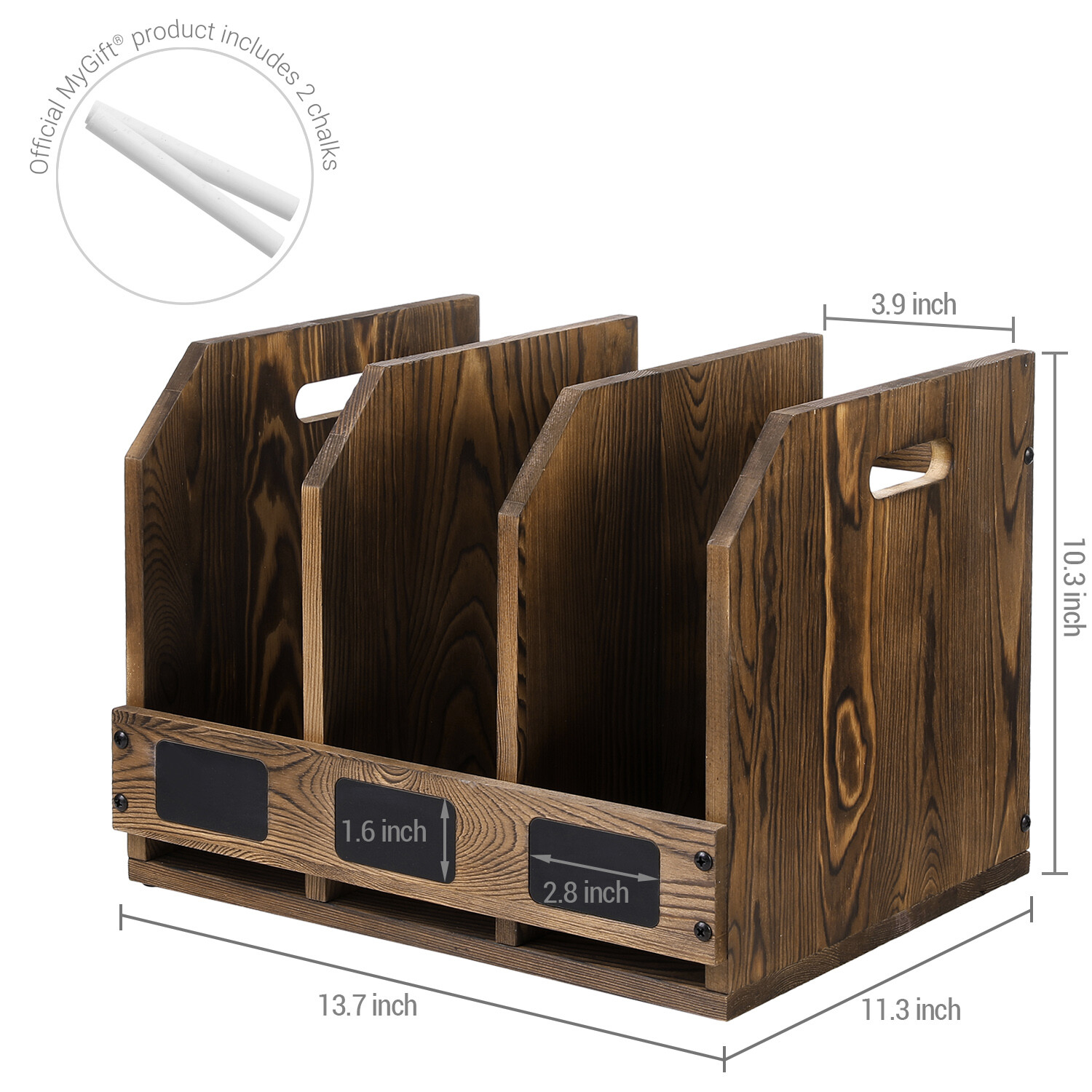Rustic Burnt Brown Wood Office Document Folder Binder Storage Organizer Rack