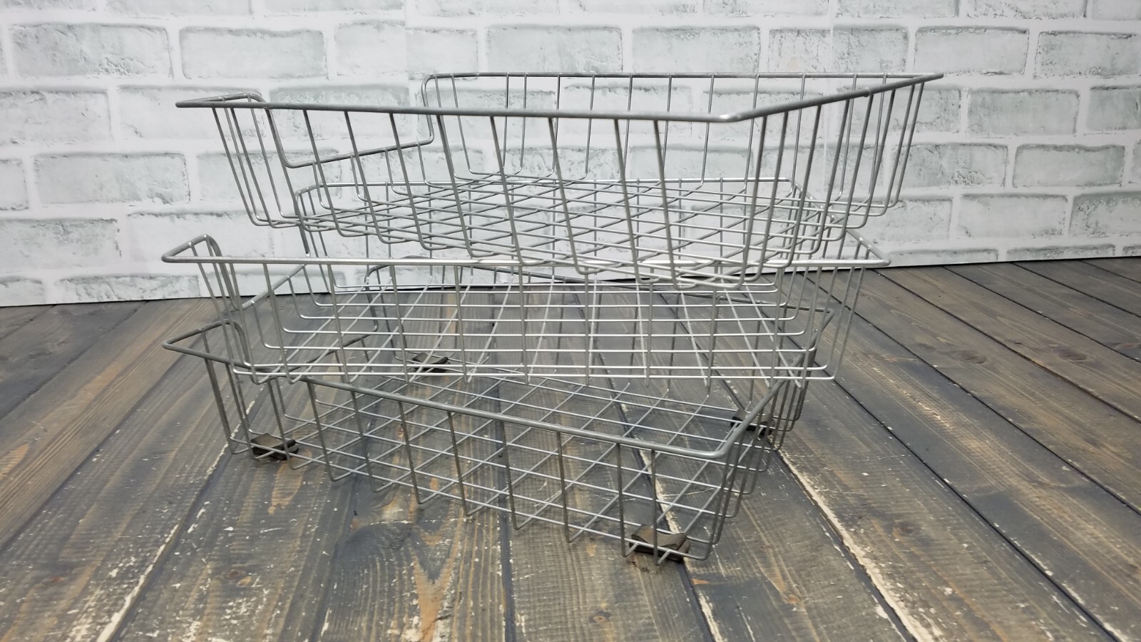 LOT of 3 – Vintage Industrial Metal Wire In-Out Letter Size Desk Tray Baskets