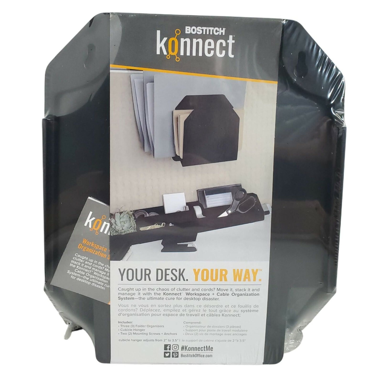 Bostitch Konnect 3 Piece File Organizer KT-3FOLDER-BLK Hanging 9.3 x 7.5 x 3.8″